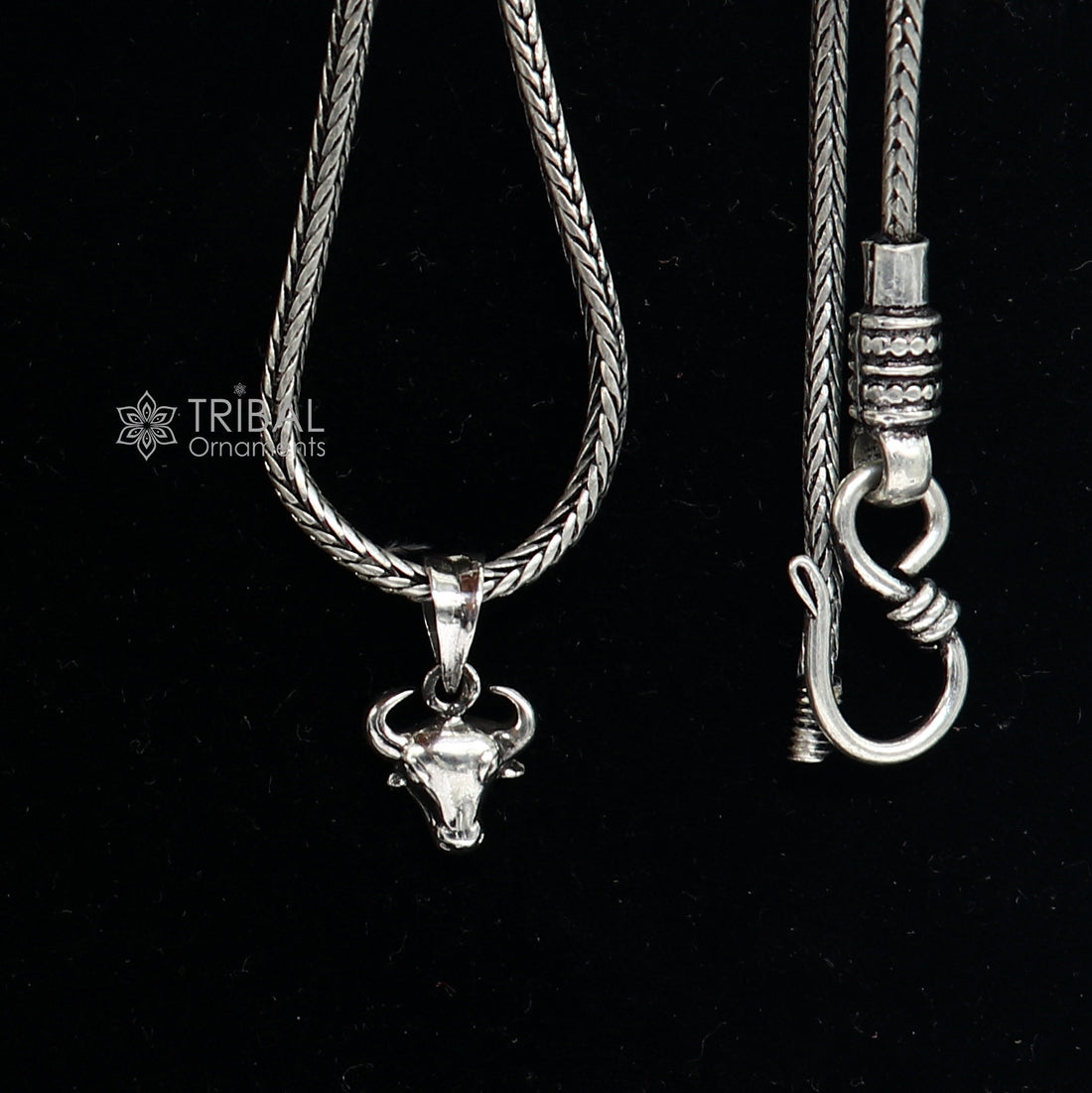 925 pure silver divine BULL face pendant best gifting pendant, wheat chain necklace locket best gifting delicate unisex  jewelry nsp734 - TRIBAL ORNAMENTS