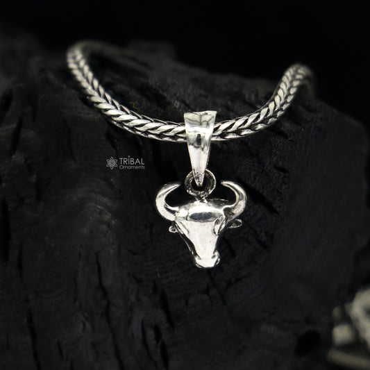 925 pure silver divine BULL face pendant best gifting pendant, wheat chain necklace locket best gifting delicate unisex  jewelry nsp734 - TRIBAL ORNAMENTS