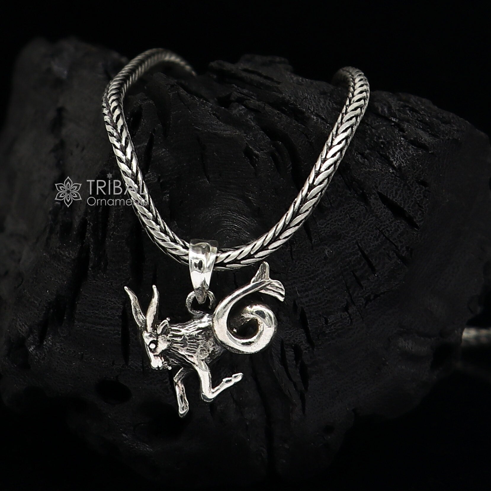 925 pure silver Silver Zodiac Horoscope Capricorn Sign symbol pendant, wheat chain necklace locket best gifting delicate jewelry nsp735 - TRIBAL ORNAMENTS