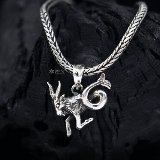 925 pure silver Silver Zodiac Horoscope Capricorn Sign symbol pendant, wheat chain necklace locket best gifting delicate jewelry nsp735 - TRIBAL ORNAMENTS