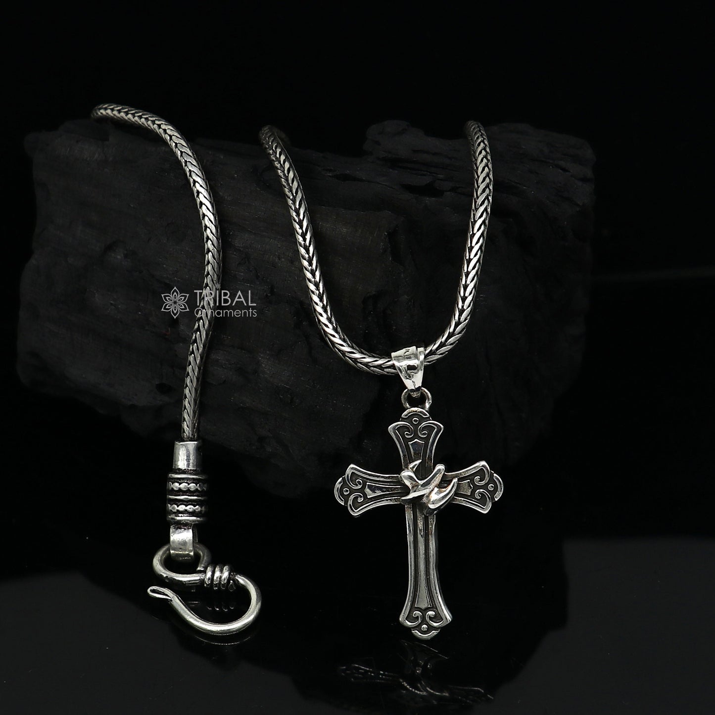 925 pure silver divine CROSS pendant best gifting pendant, wheat chain necklace locket best gifting delicate unisex  jewelry nsp737 - TRIBAL ORNAMENTS