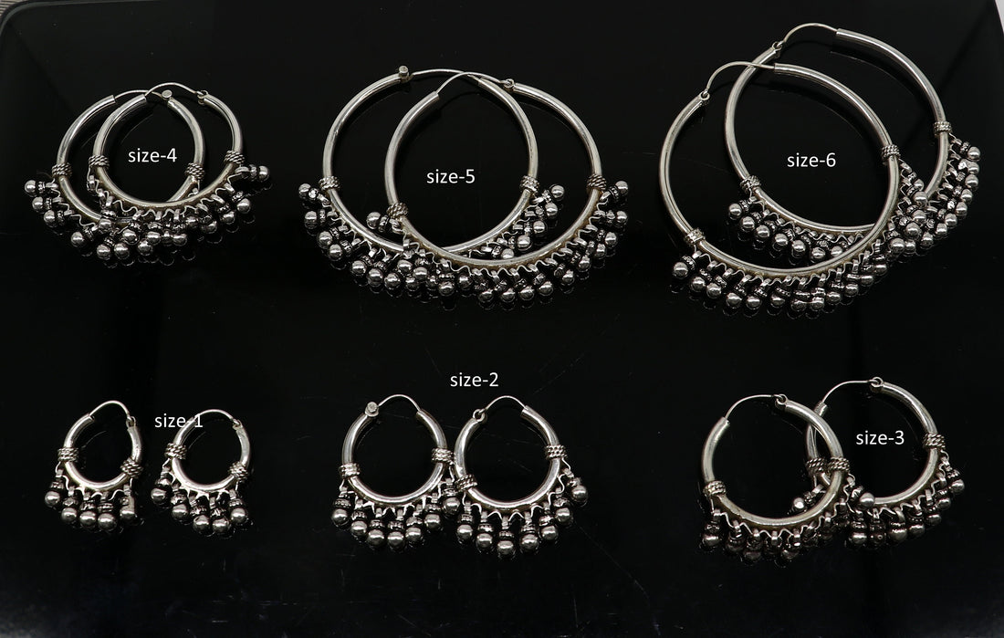 All sizes 925 sterling silver handmade hoop earring, fabulous Bali pair, silver hook, hoop gifting gorgeous tribal customized jewelry s1200 - TRIBAL ORNAMENTS