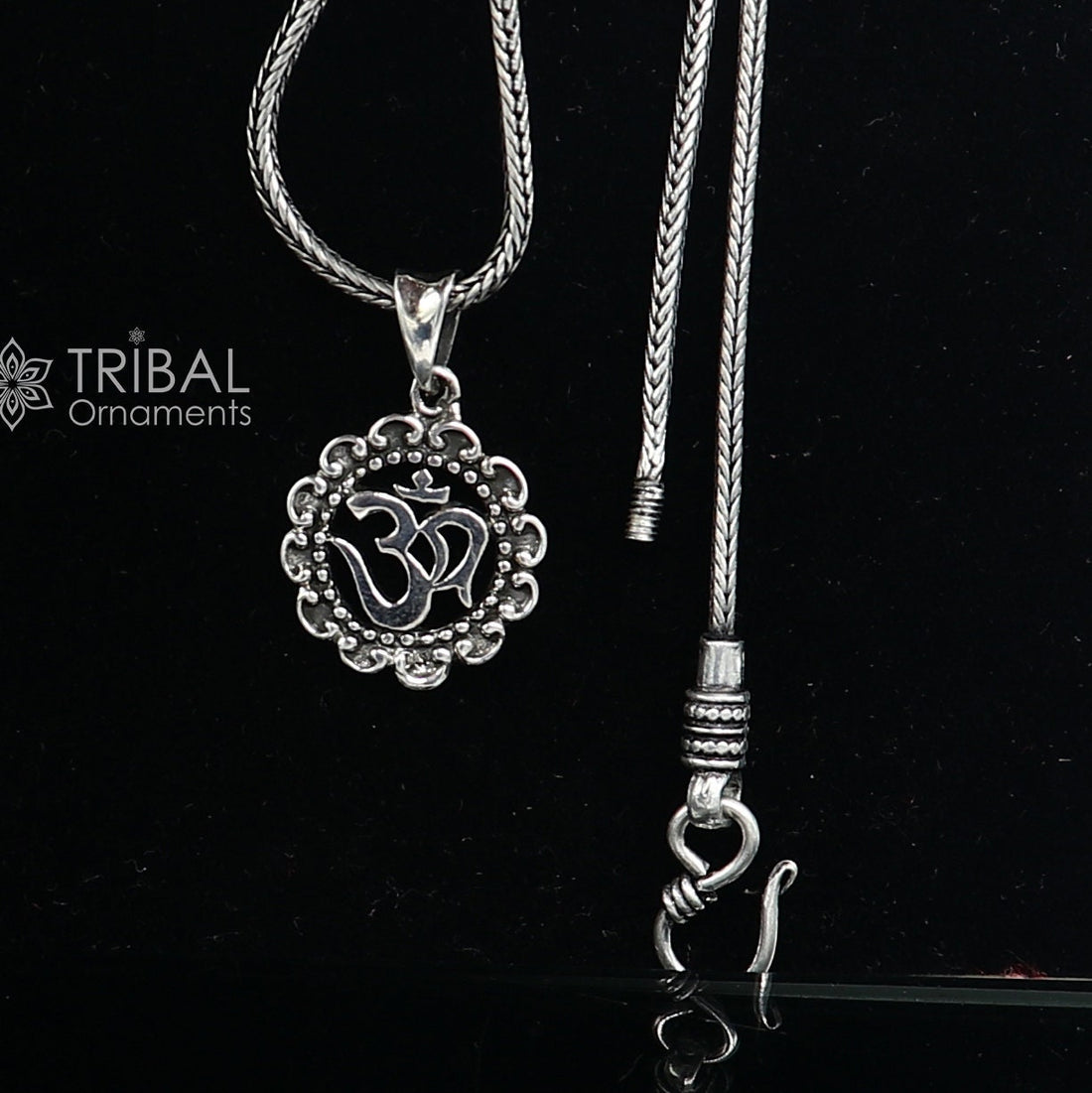 925 pure silver divine mantra AUM OR OM pendant best gifting pendant, wheat chain necklace locket best delicate unisex  jewelry nsp740 - TRIBAL ORNAMENTS