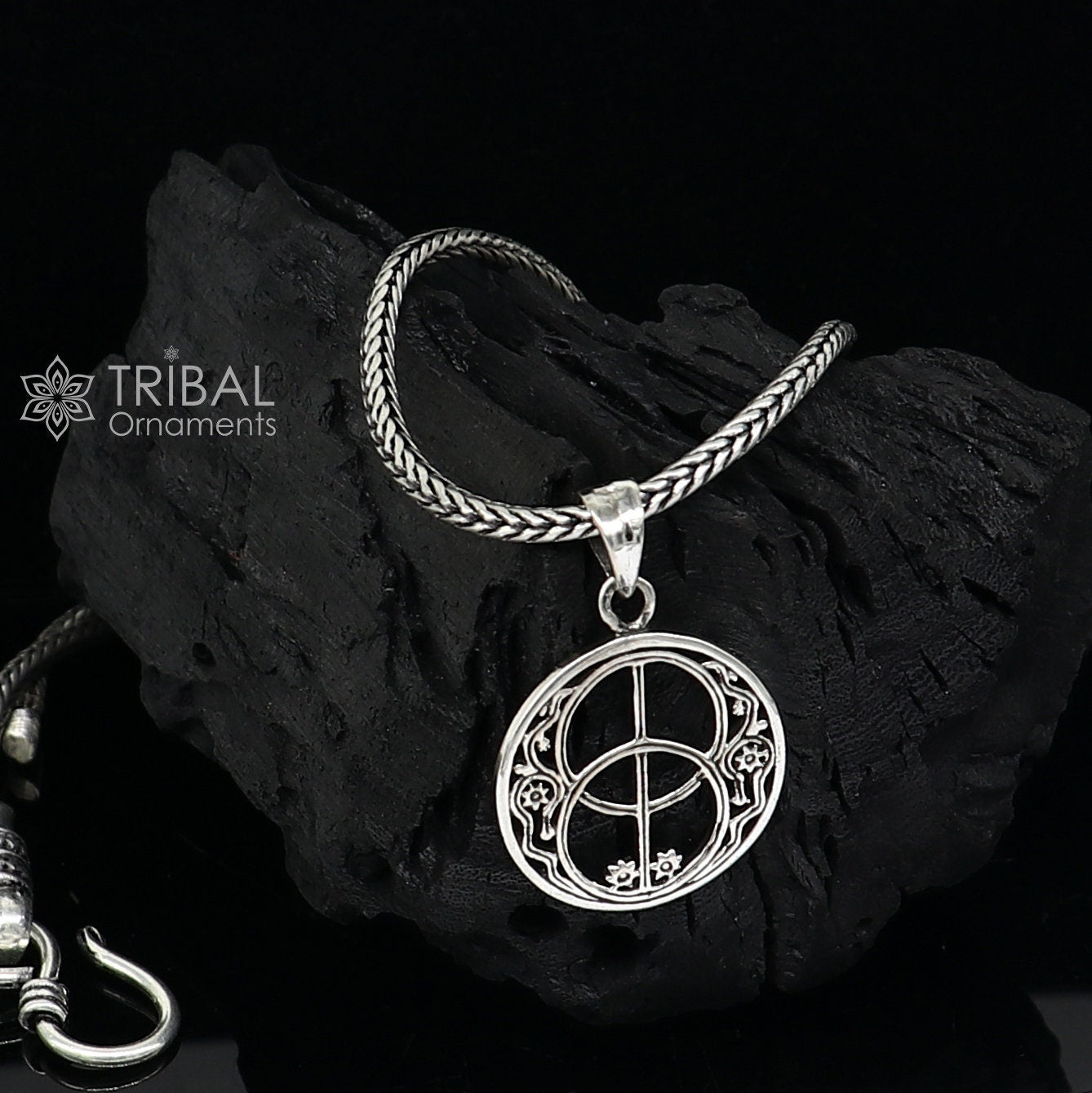 925 pure silver Silver Chalice Well, Sacred Geometry pendant best pendant, wheat chain necklace locket best delicate jewelry ps0072 nsp741 - TRIBAL ORNAMENTS