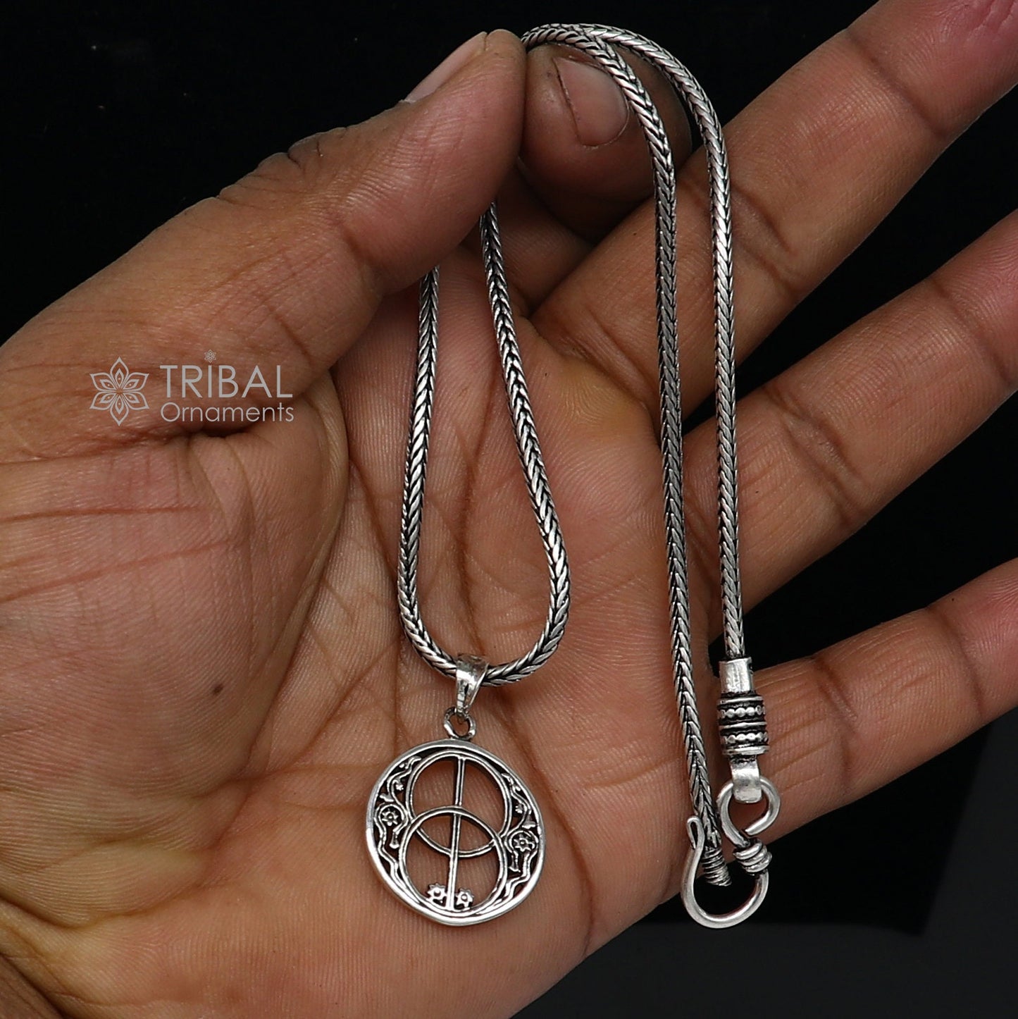 925 pure silver Silver Chalice Well, Sacred Geometry pendant best pendant, wheat chain necklace locket best delicate jewelry ps0072 nsp741 - TRIBAL ORNAMENTS