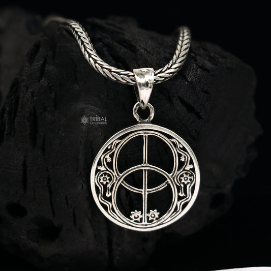 925 pure silver Silver Chalice Well, Sacred Geometry pendant best pendant, wheat chain necklace locket best delicate jewelry ps0072 nsp741 - TRIBAL ORNAMENTS