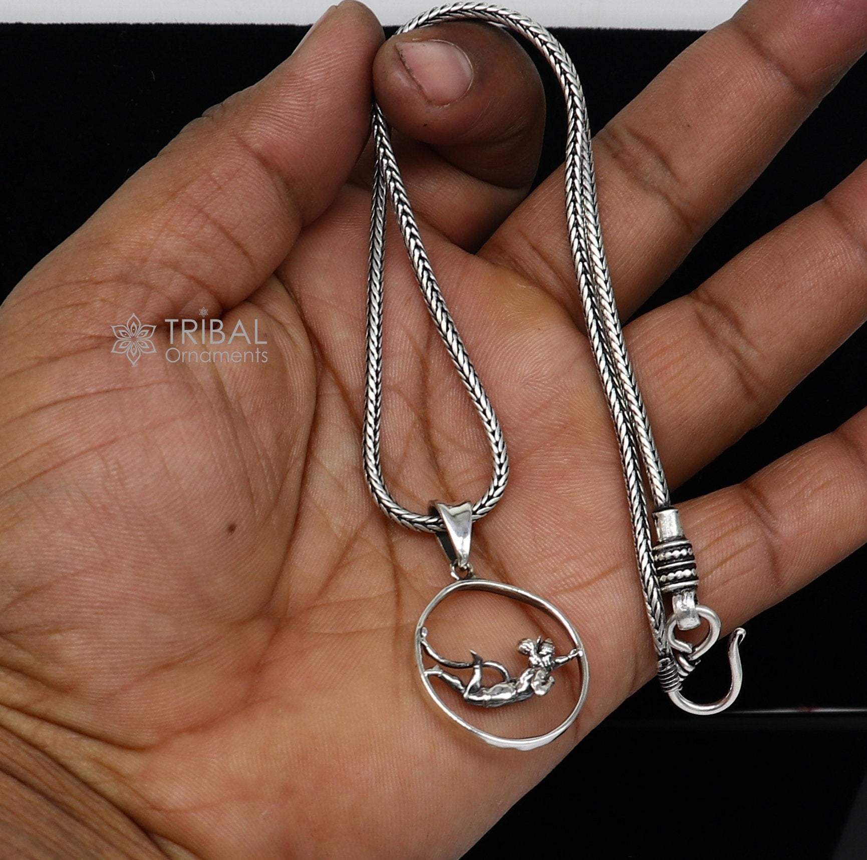 925 pure silver LORD HANUMAN pendant best gifting pendant, wheat chain necklace locket best gifting delicate unisex  jewelry nsp742 - TRIBAL ORNAMENTS