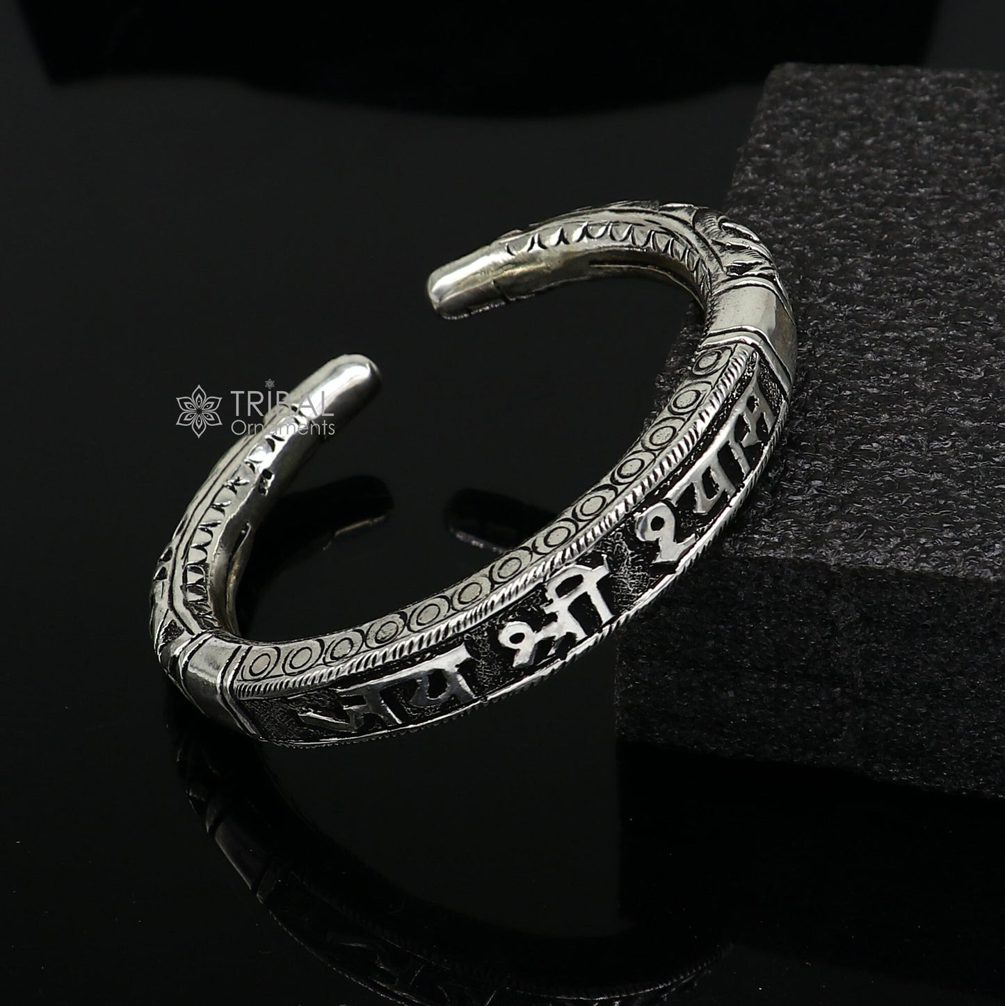 Divine kada lord krishna "jai shri shyam" matra handmade 925 sterling silver kada, best unisex bangle kada jewelry from india nsk712 - TRIBAL ORNAMENTS