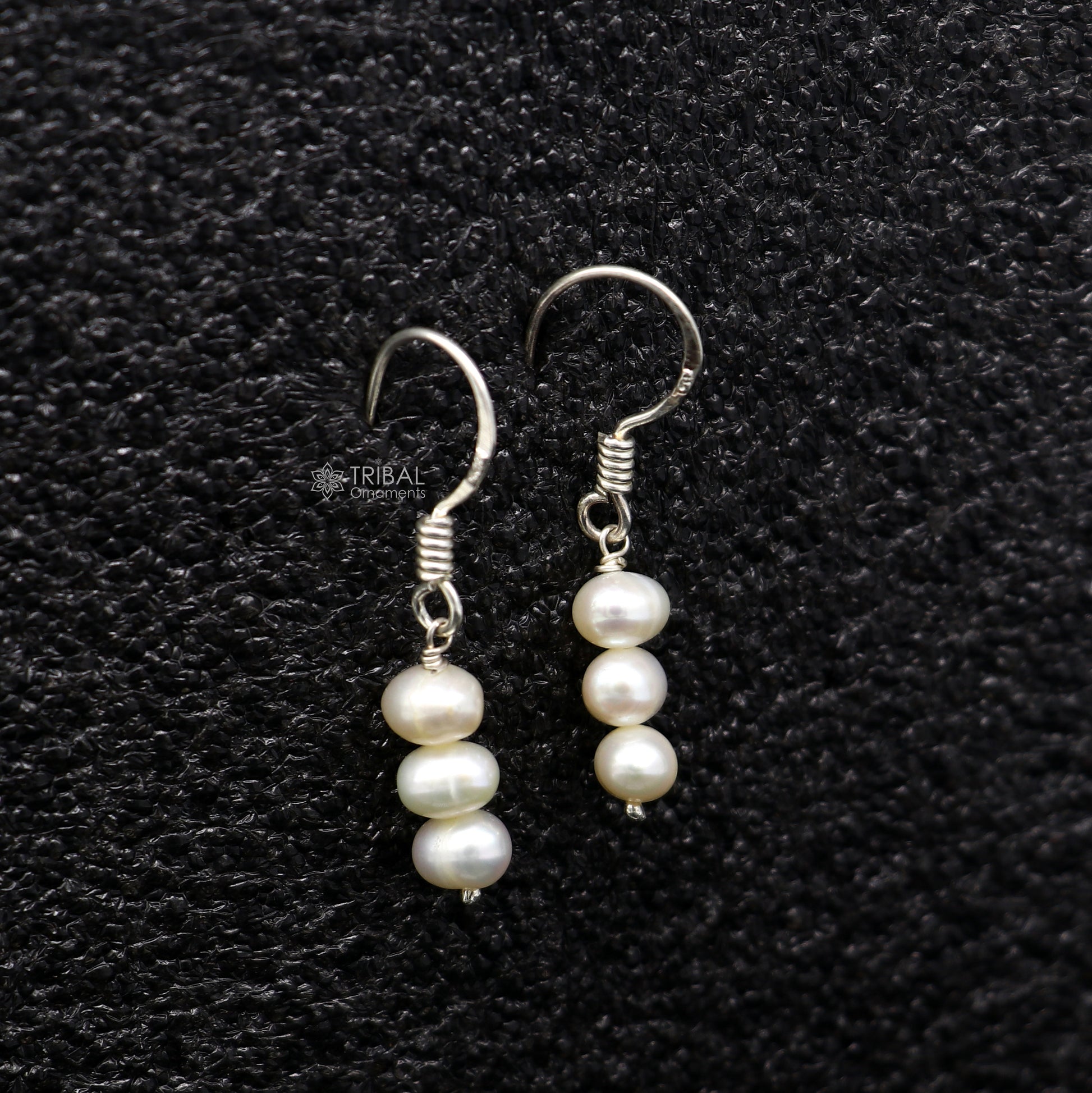 Unique 925 Sterling silver handmade fabulous Hoops earrings with gorgeous pearls stone stylish light weight delicate jewelry  s1208 - TRIBAL ORNAMENTS