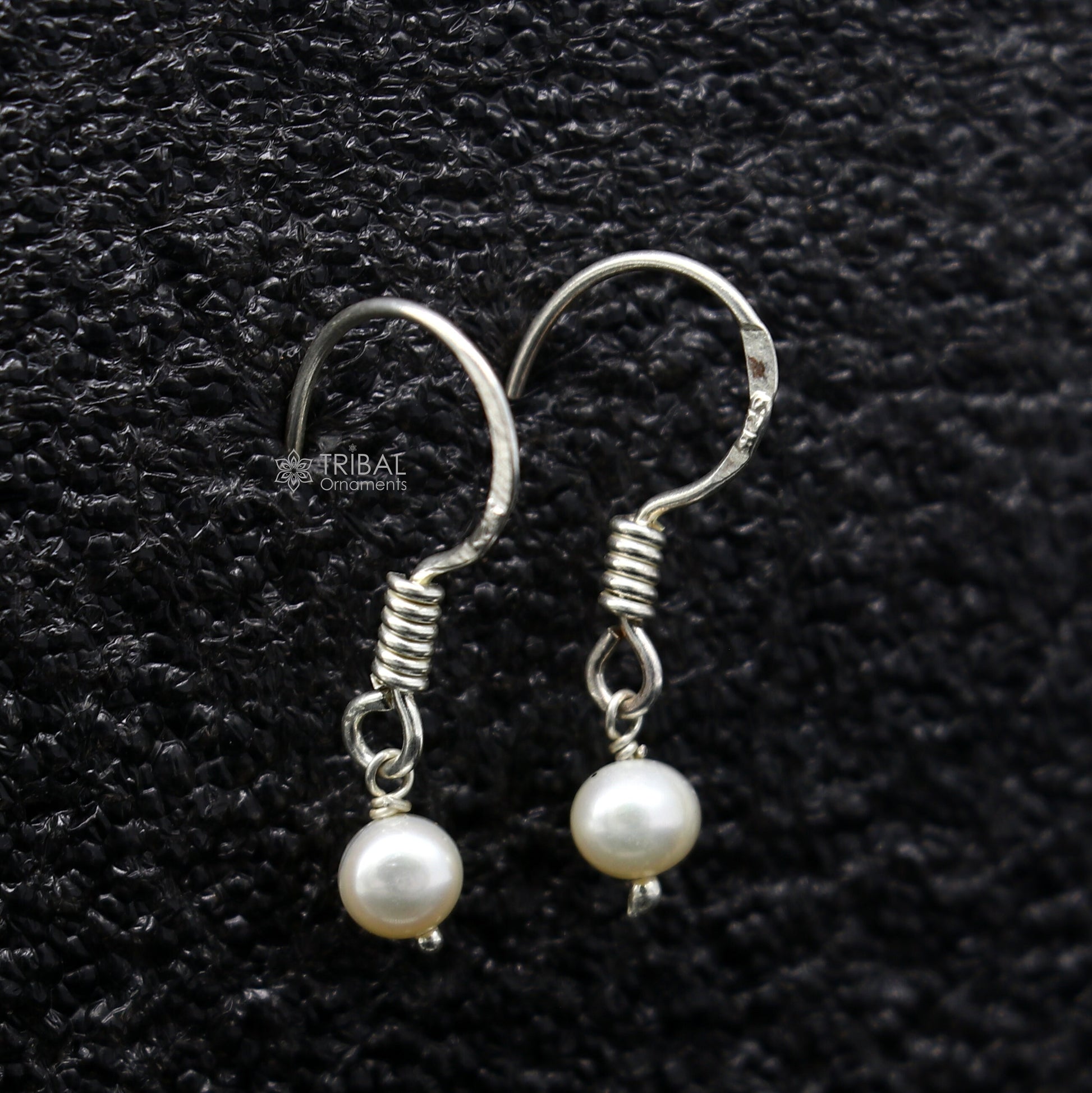 Unique 925 Sterling silver handmade fabulous Hoops earrings with gorgeous pearls stone stylish light weight delicate jewelry  s1209 - TRIBAL ORNAMENTS