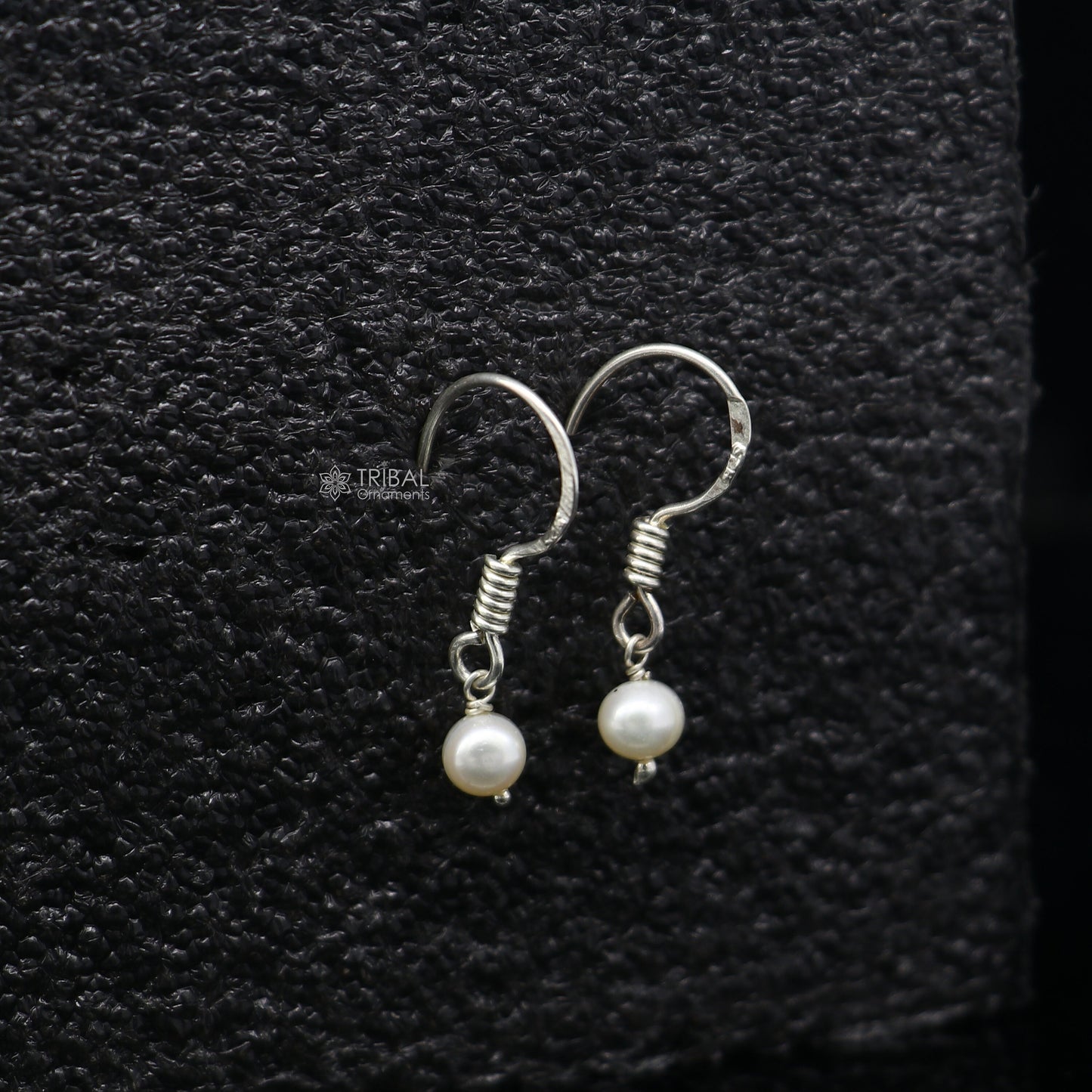 Unique 925 Sterling silver handmade fabulous Hoops earrings with gorgeous pearls stone stylish light weight delicate jewelry  s1209 - TRIBAL ORNAMENTS