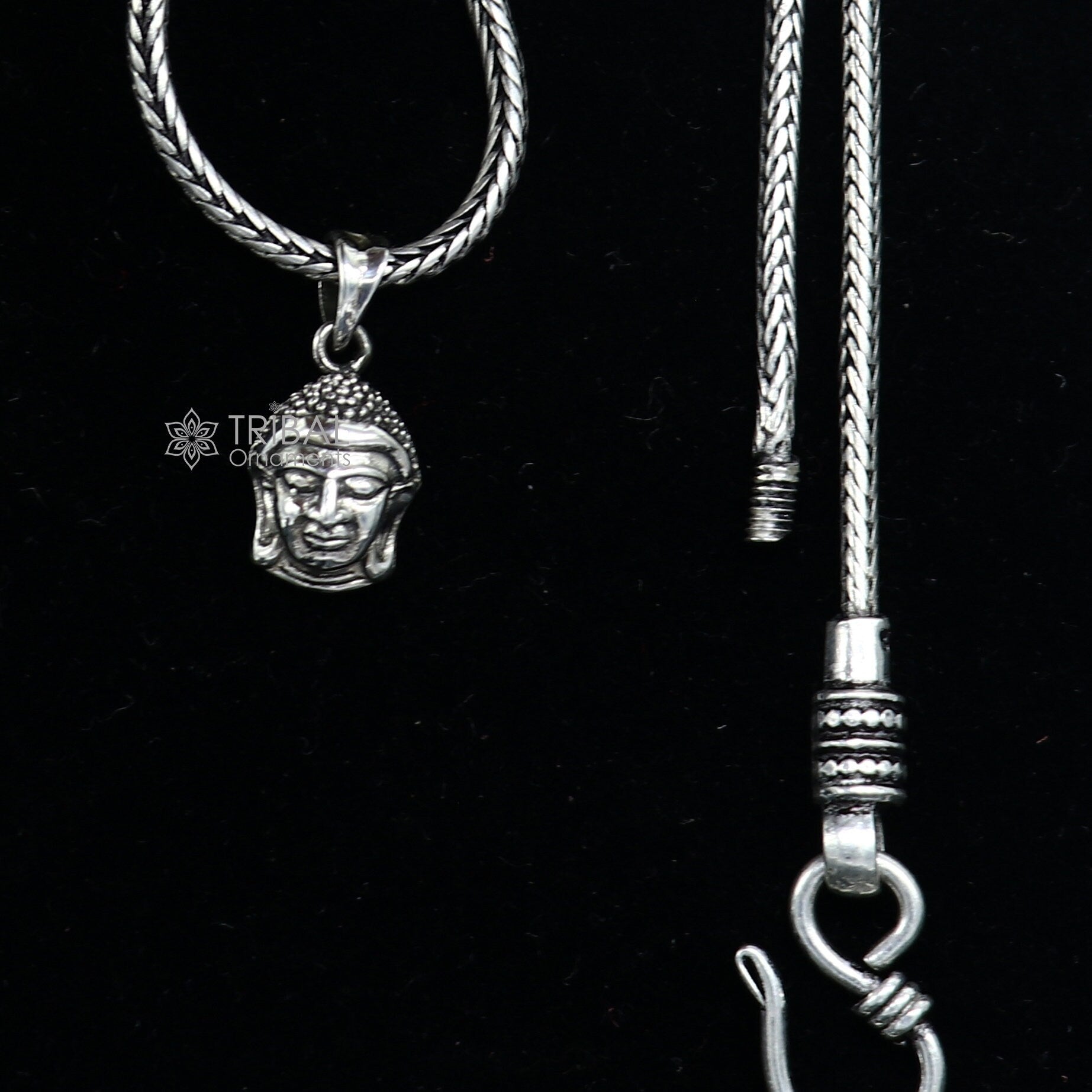 925 silver Lord Buddha face pendant symbolizing the aspiration to cultivate inner peace, wisdom, deeper understanding of the world NSP749 - TRIBAL ORNAMENTS