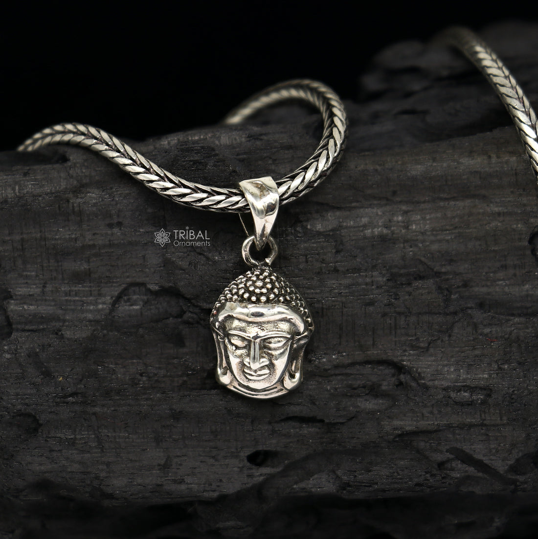 925 silver Lord Buddha face pendant symbolizing the aspiration to cultivate inner peace, wisdom, deeper understanding of the world NSP749 - TRIBAL ORNAMENTS