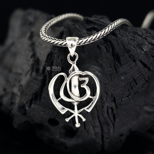 925 Sterling silver unique design divine Punjabi Sikh Khalsa pendant best gifting jewelry NSP750 - TRIBAL ORNAMENTS