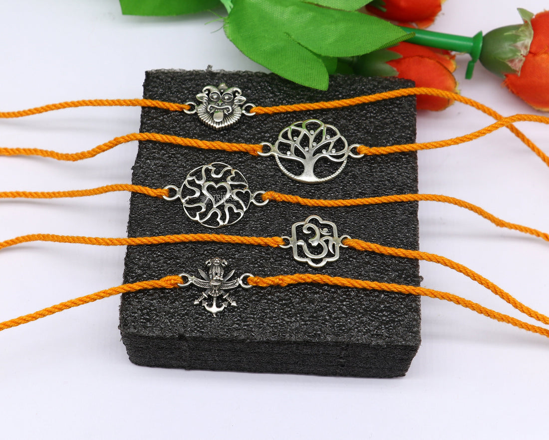 925 sterling silver handmade AumtreeloveNazar battu tri force logo Rakhi Bracelet, Exclusive sibling Bracelet Rakshabandhan gift rk303 - TRIBAL ORNAMENTS