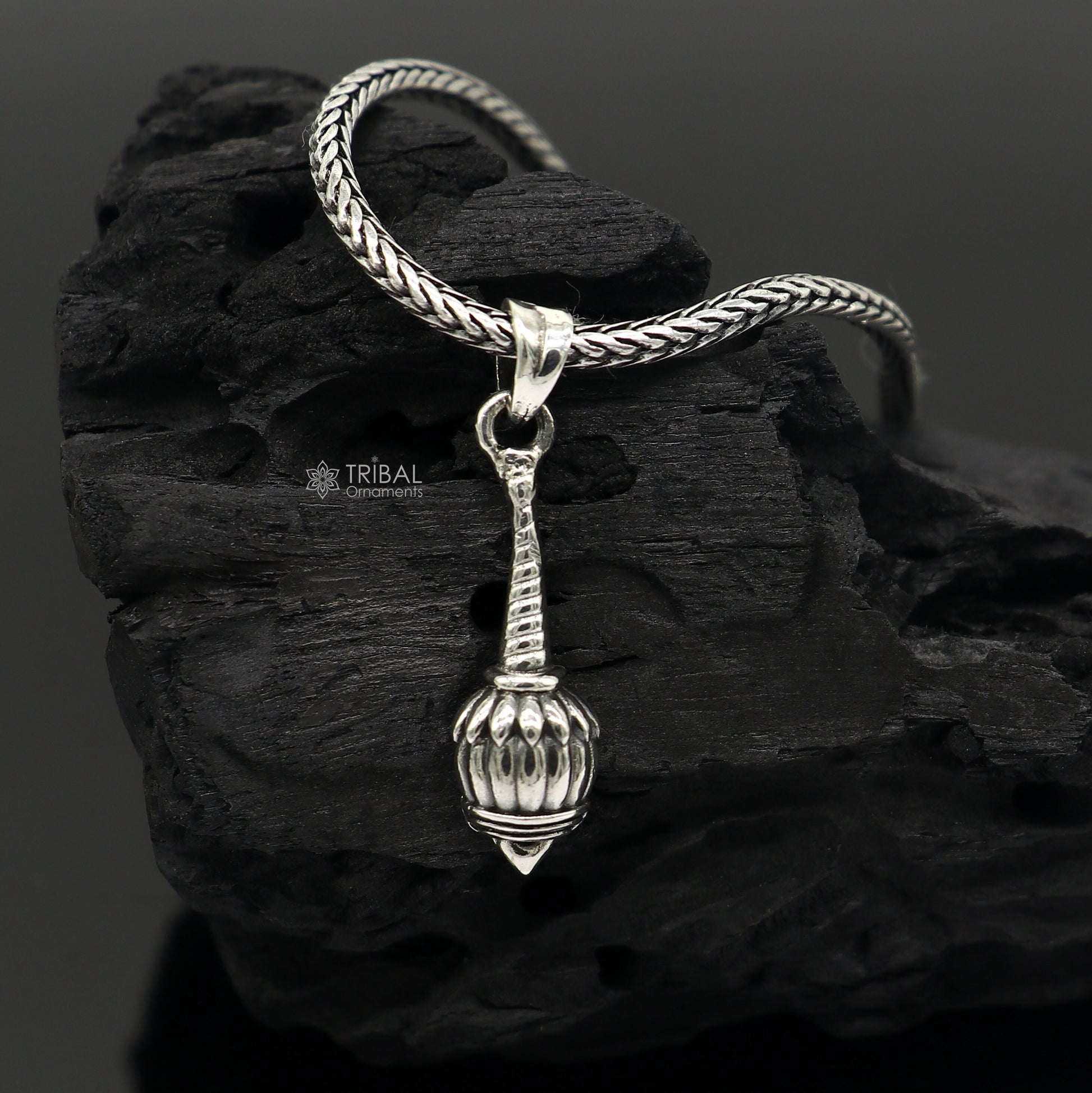 925 sterling silver handmade hanuman weapon Gada pendant symbol of power, wisdom, and resilience nsp676 - TRIBAL ORNAMENTS