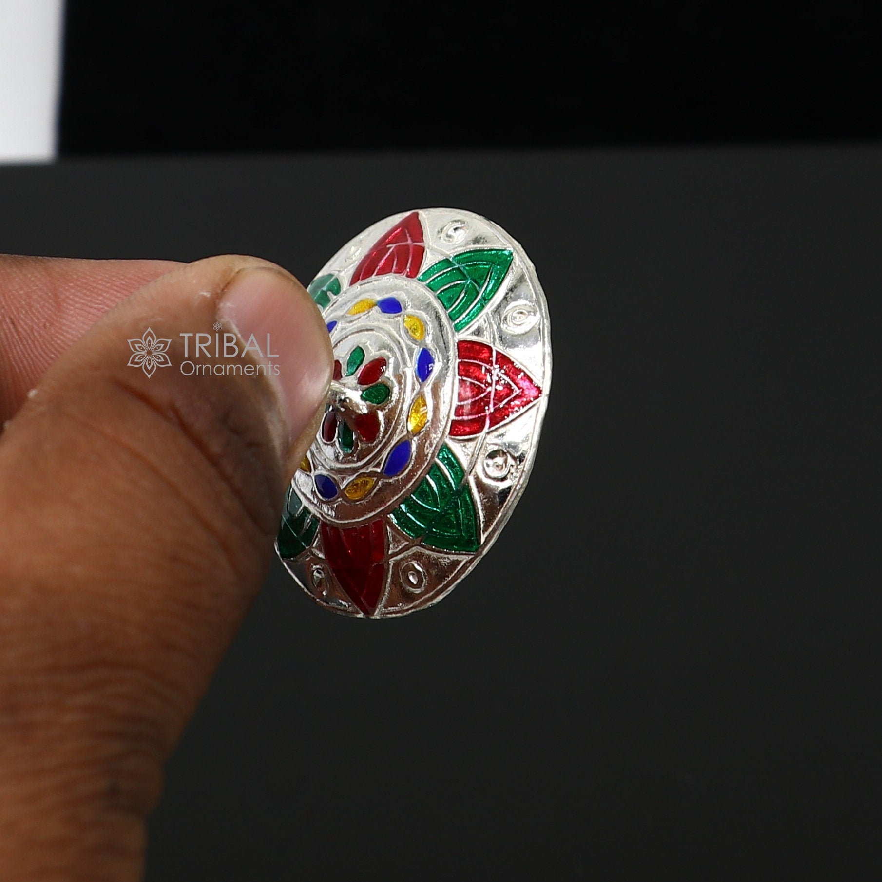 925 sterling silver handmade enamel work Firki or Lattu toy , best silver toy for your  baby krishna idols, best silver article india su1152 - TRIBAL ORNAMENTS