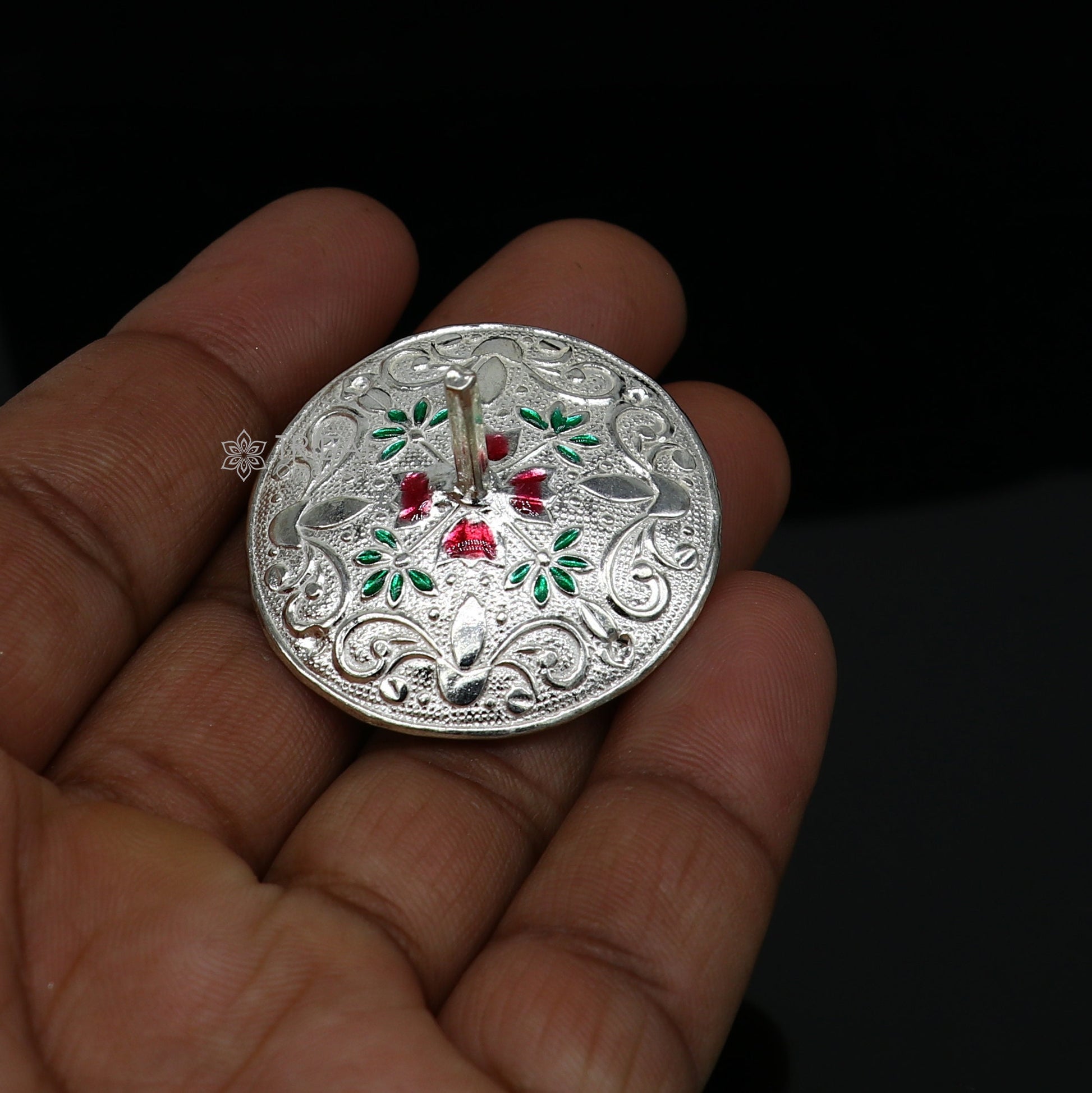 925 sterling silver handmade enamel work Firki or Lattu toy , best silver toy for your  baby Krishna idols, best silver article india su1154 - TRIBAL ORNAMENTS