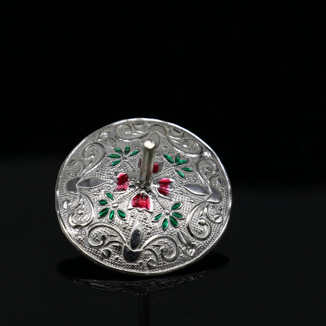 925 sterling silver handmade enamel work Firki or Lattu toy , best silver toy for your  baby Krishna idols, best silver article india su1154 - TRIBAL ORNAMENTS