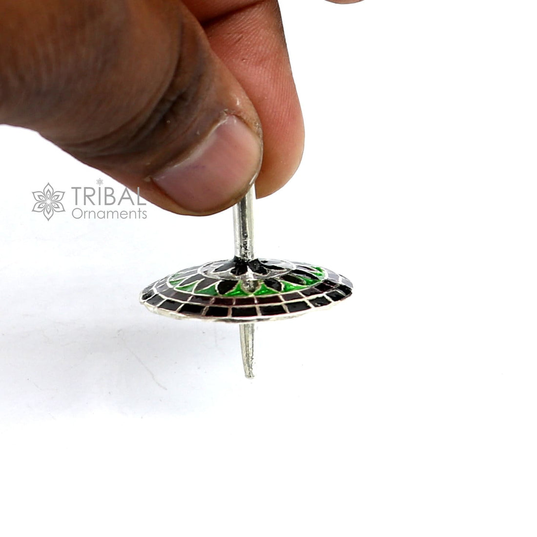 925 sterling silver handmade enamel work Firki or Lattu toy , best silver toy for your  baby Krishna idols, best silver article india su1156 - TRIBAL ORNAMENTS