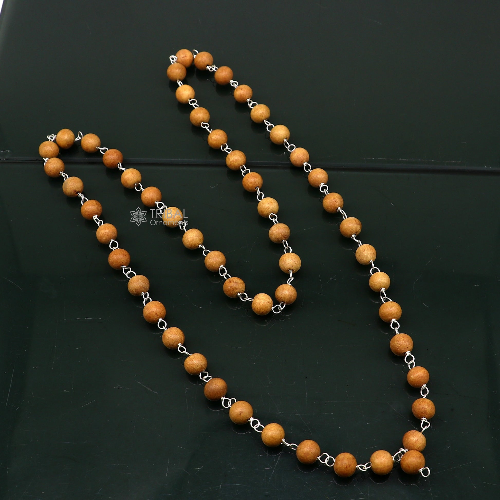 54/108 beads Jaap/japa mala Sandal "Chandan mala" sandal wood handmade round beads 925 solid silver chain necklace meditation necklace ch558 - TRIBAL ORNAMENTS