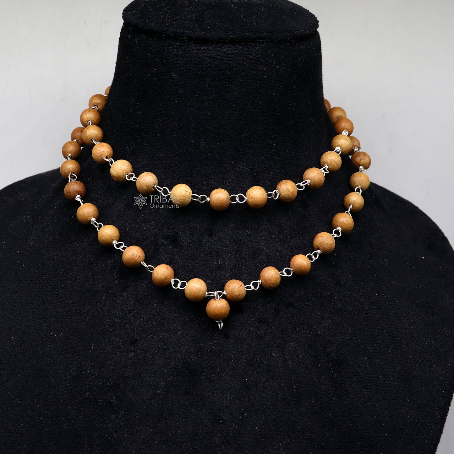54/108 beads Jaap/japa mala Sandal "Chandan mala" sandal wood handmade round beads 925 solid silver chain necklace meditation necklace ch558 - TRIBAL ORNAMENTS