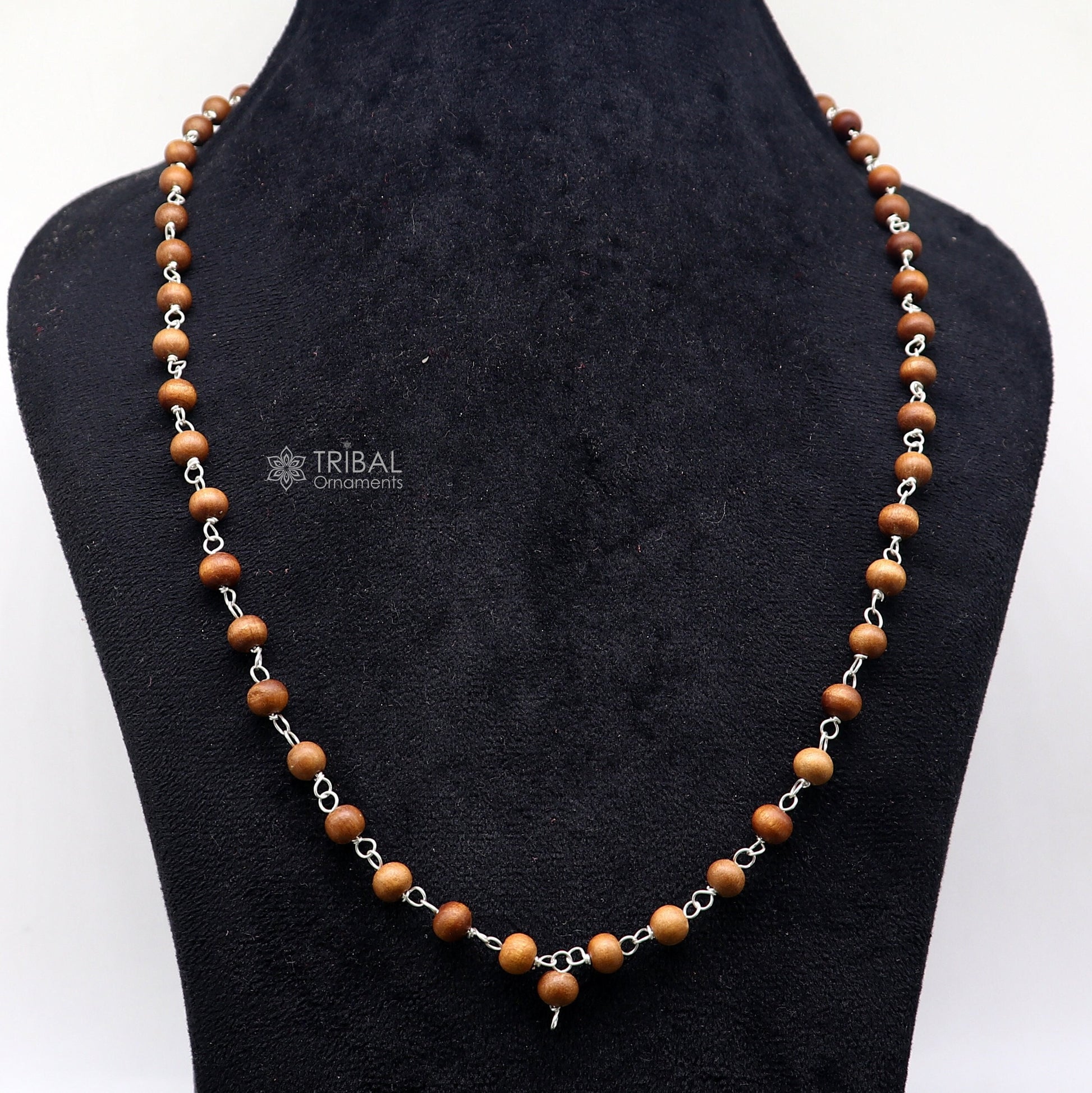 54/108 beads Jaap/ japa mala Sandal "Chandan mala" sandal wood handmade round beads 925 silver chain necklace meditation necklace ch559 - TRIBAL ORNAMENTS