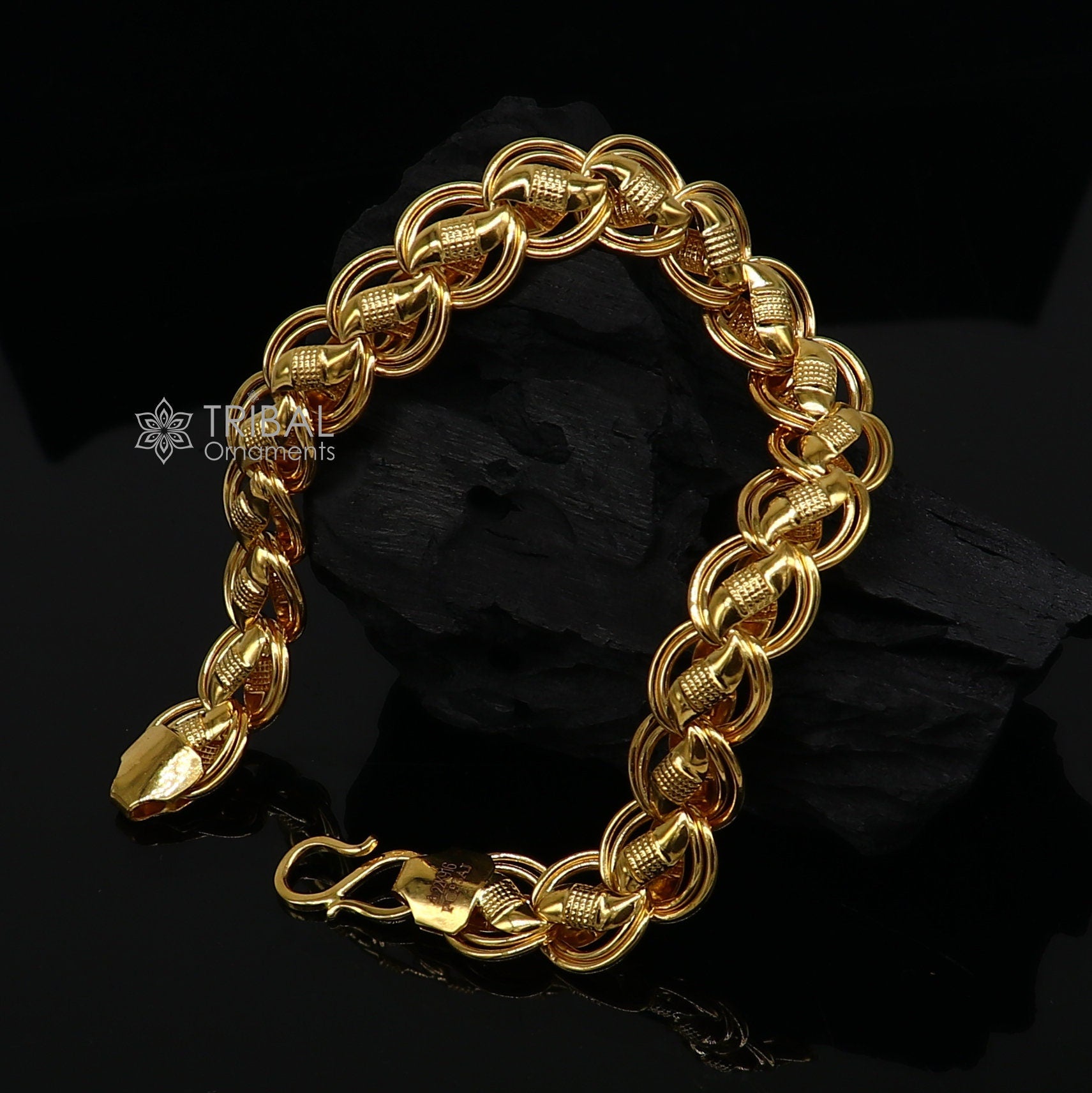Exclusive trendy lotus design handmade 22kt  yellow gold All size bracelet best men's wedding gifting jewelry from india gbr75 - TRIBAL ORNAMENTS
