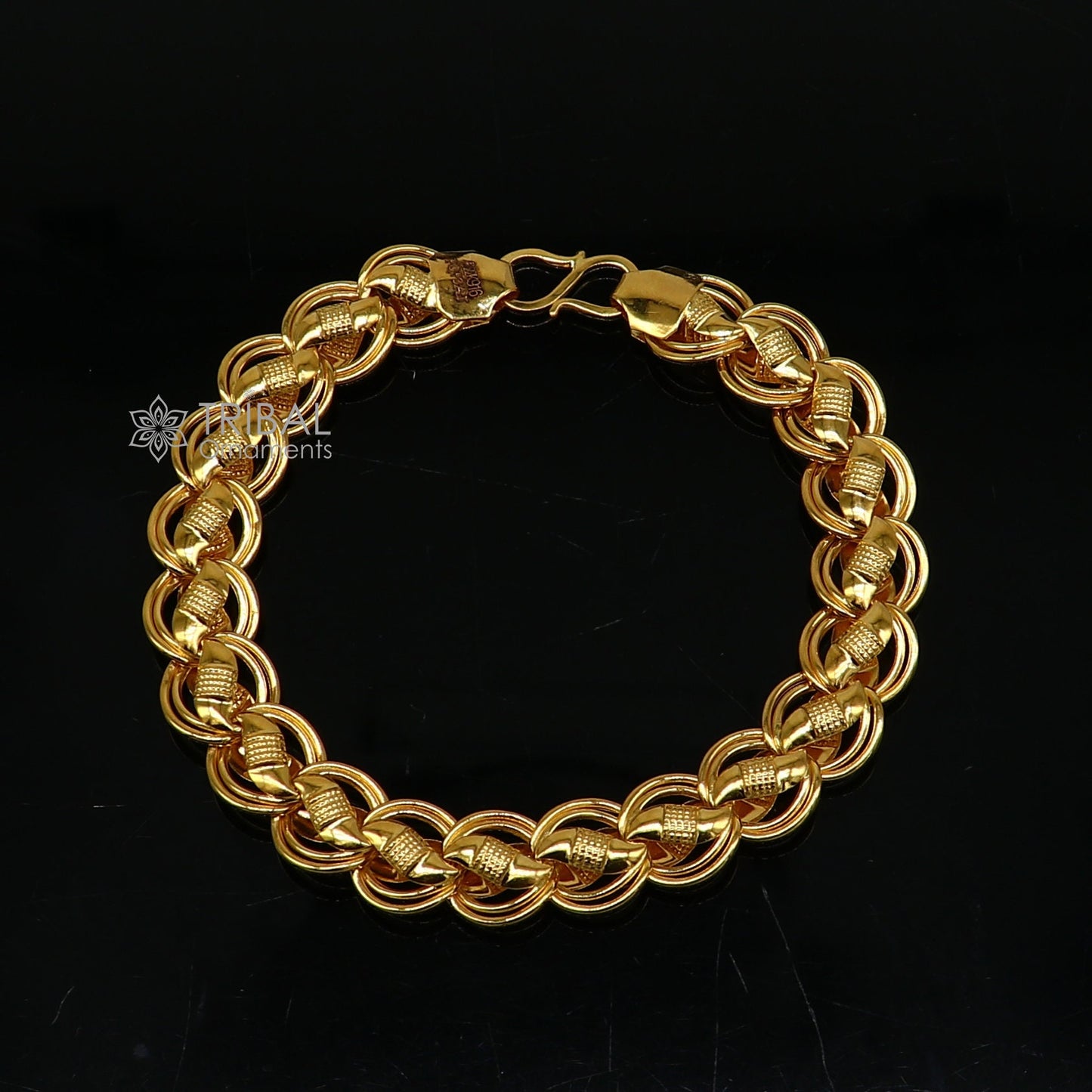 Exclusive trendy lotus design handmade 22kt  yellow gold All size bracelet best men's wedding gifting jewelry from india gbr75 - TRIBAL ORNAMENTS