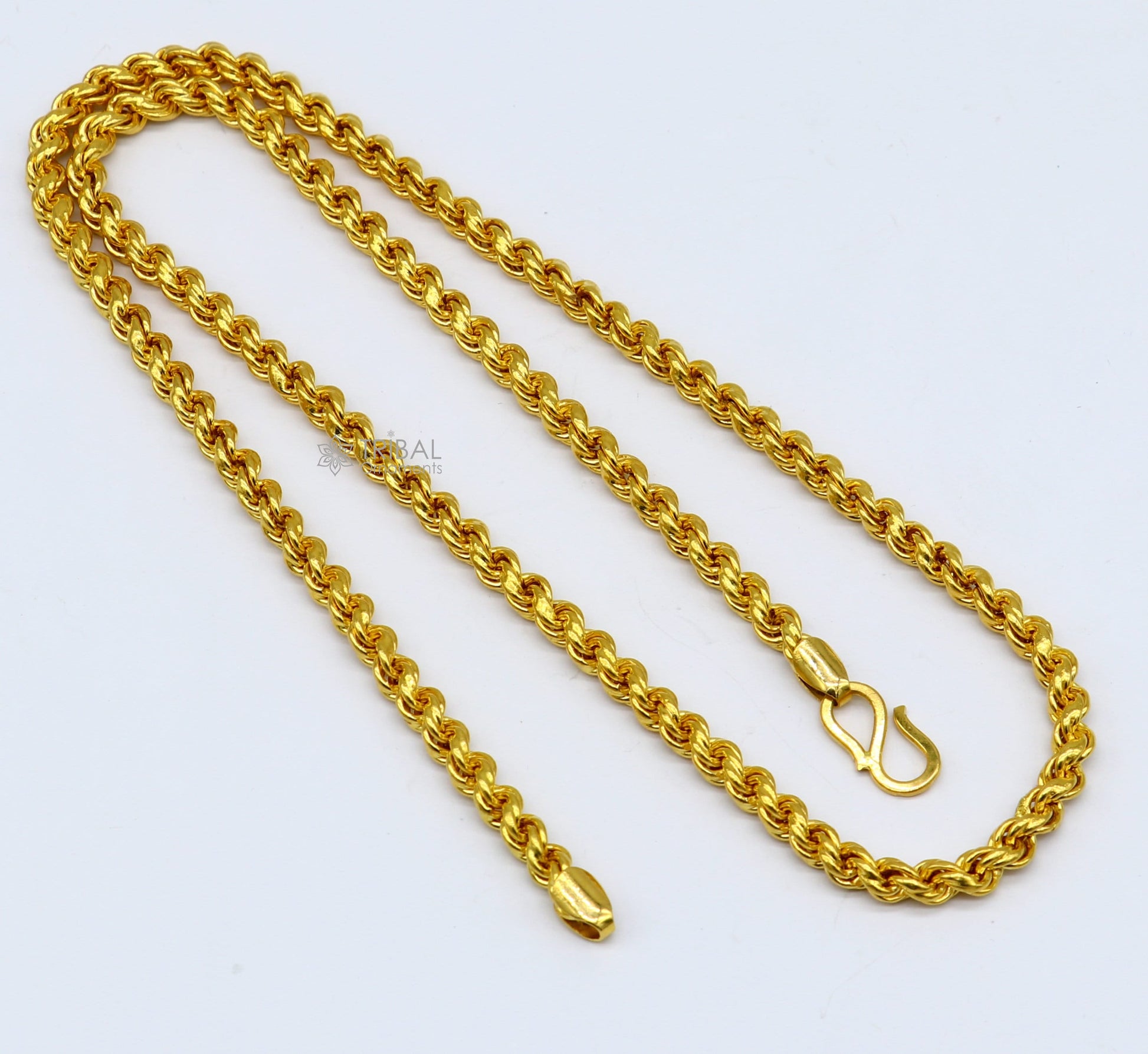 4mm 22k yellow gold handmade fabulous Rope chain necklace excellent gold unisex chain certified best gifting jewelry gch587 - TRIBAL ORNAMENTS