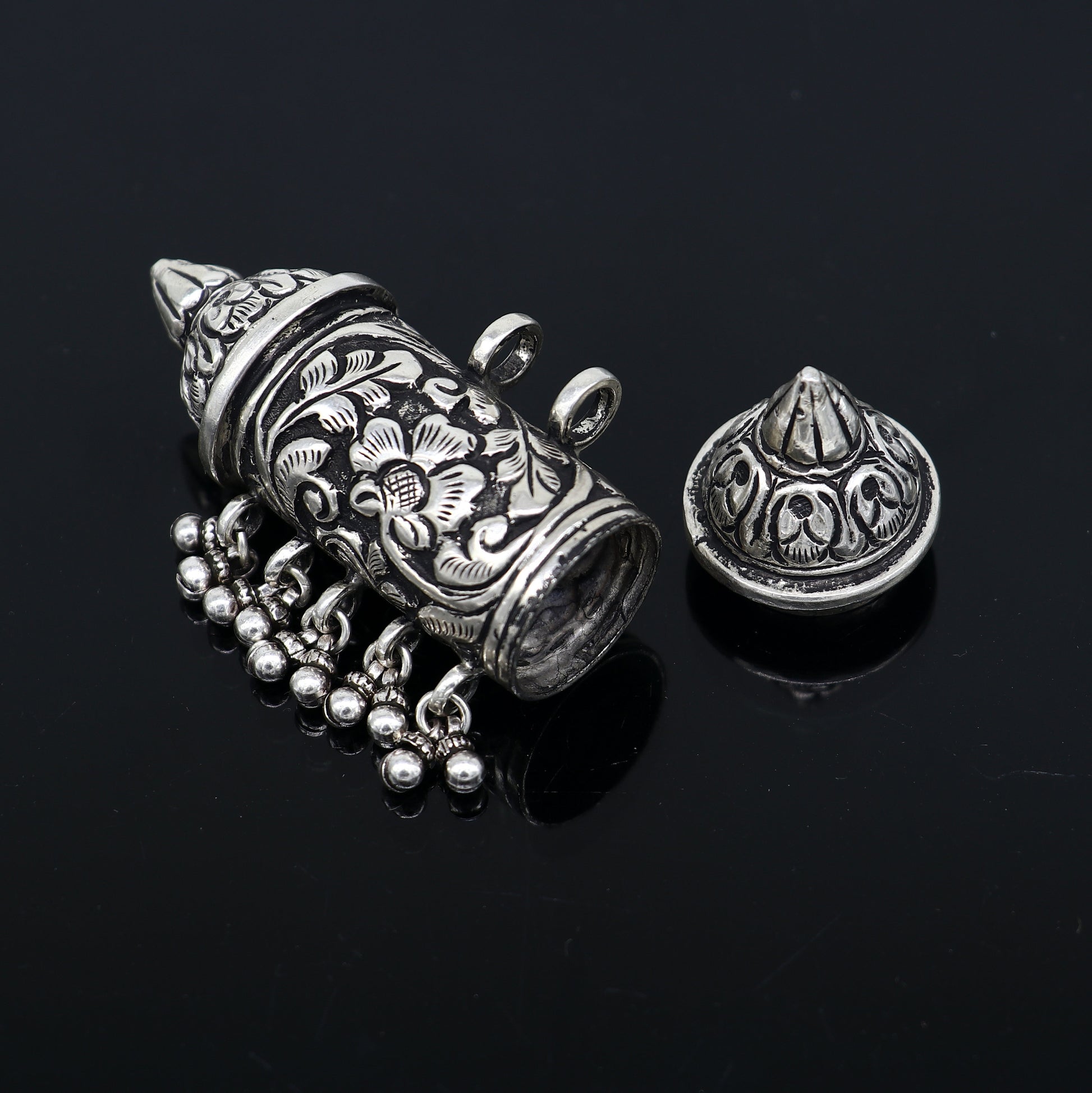 925 sterling silver amulet taviz pendant tribal ethnic necklace adjust with back thread knot, unique cultural mantra box jewelry set637 - TRIBAL ORNAMENTS