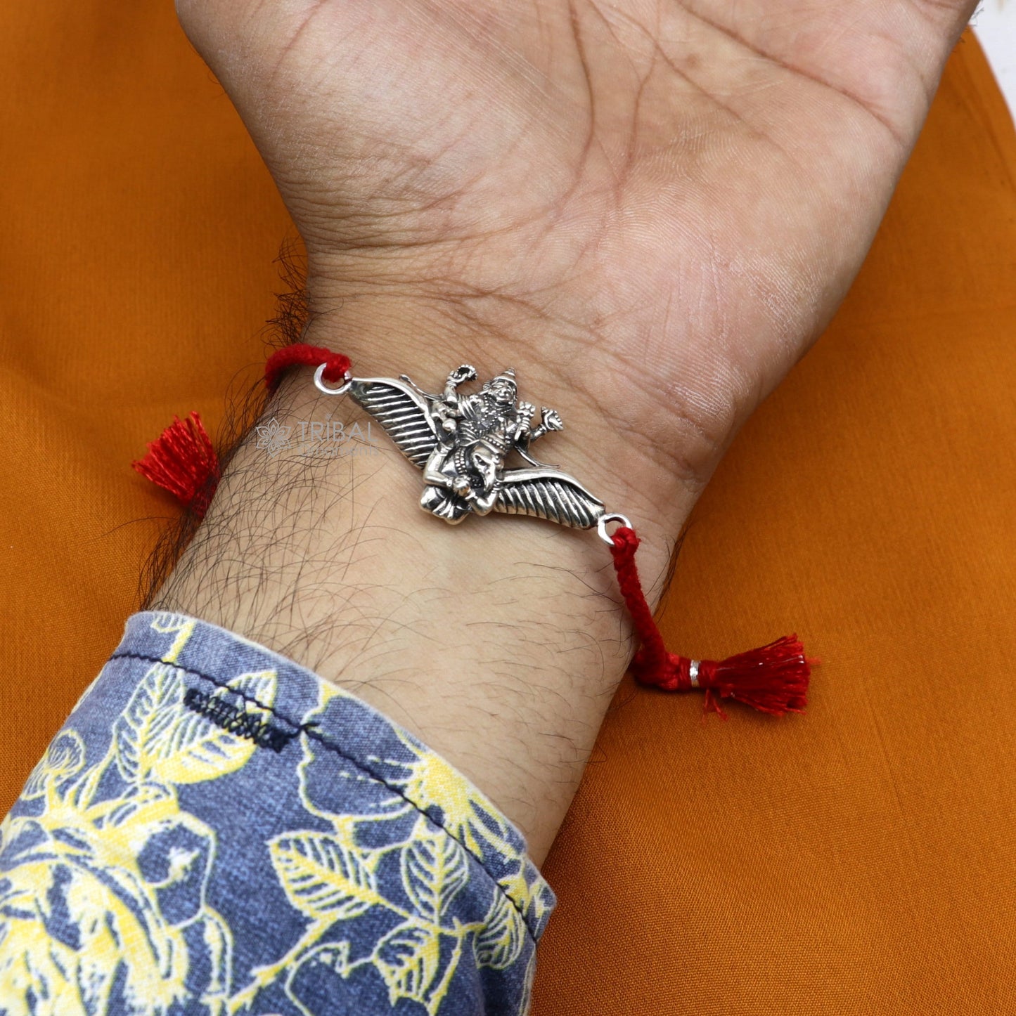 925 sterling silver handmade Unique god Garuda/krishna/saraswati idols pendant Rakhi Bracelet, Exclusive Bracelet Rakshabandhan gift rk306 - TRIBAL ORNAMENTS