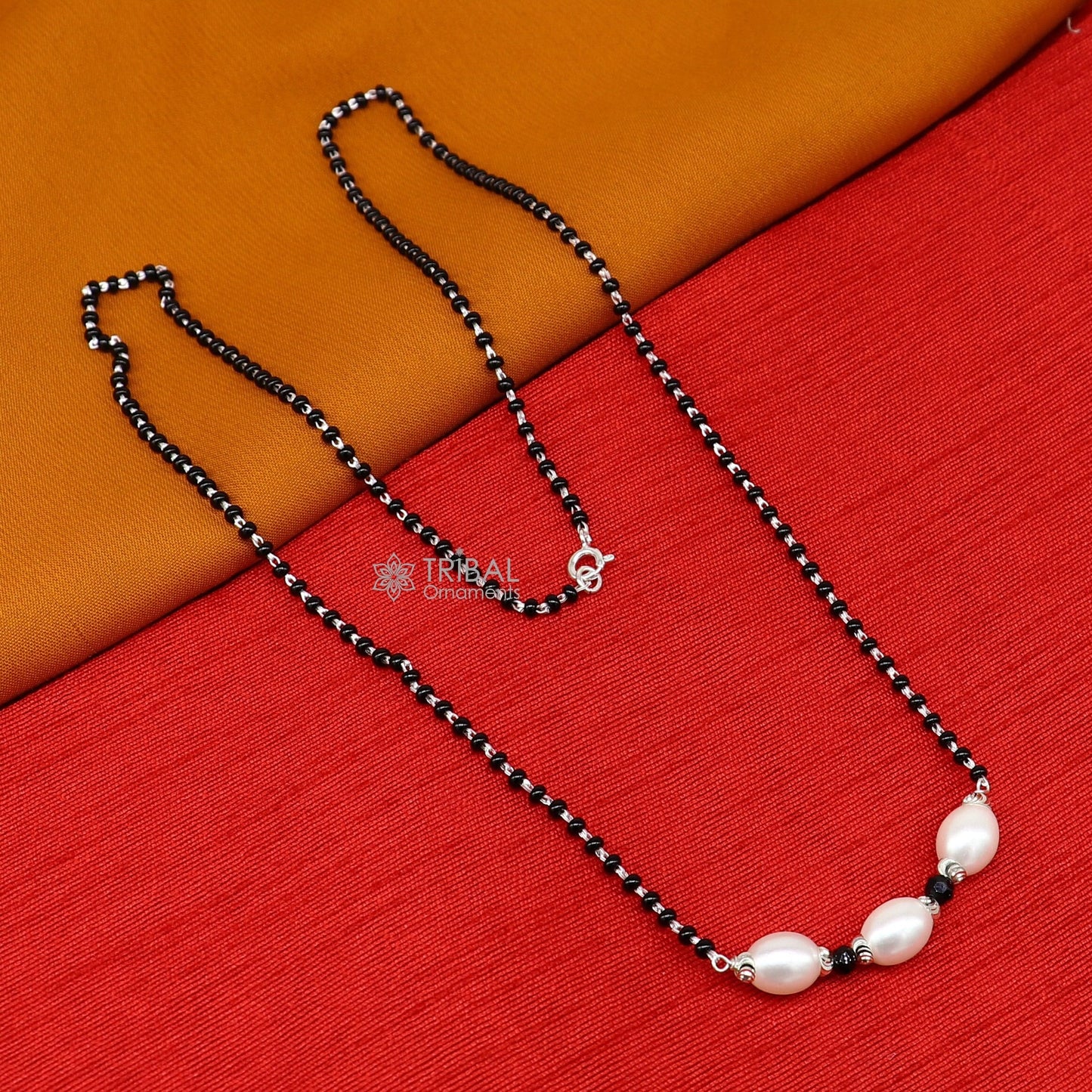 Elegant 925 sterling silver black beads chain necklace, gorgeous small stone design pendant, Mangalsutra chain beaded necklace set639 - TRIBAL ORNAMENTS