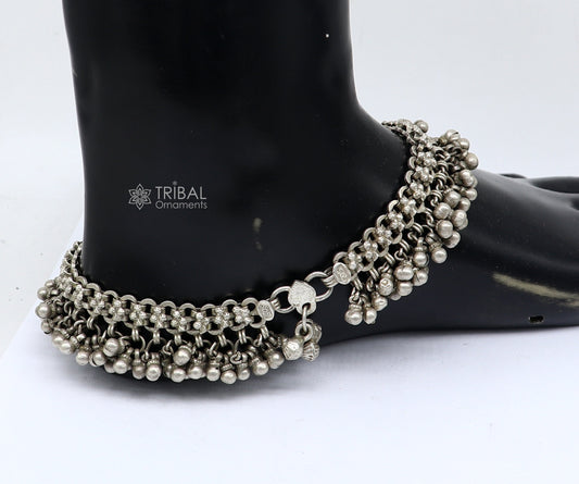 Single anklet Vintage old solid silver handmade gorgeous women's ankle bracelet, foot bracelet belly dance jewelry from india anko111 - TRIBAL ORNAMENTS