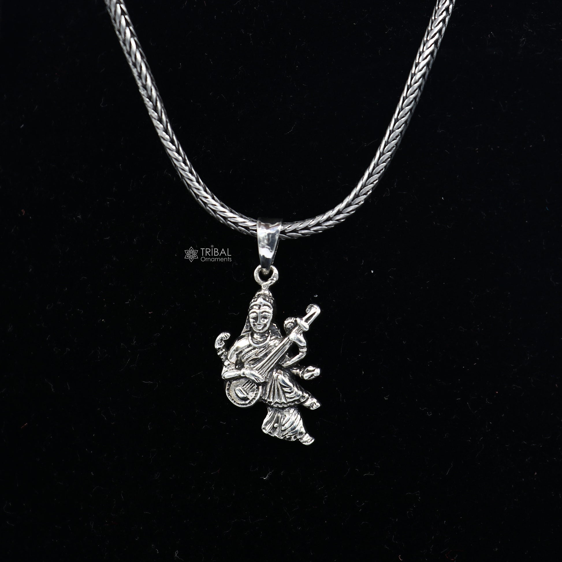 925 sterling silver handmade goddess sarashwati or saraswati maa pendant, best student pendant for pray  nsp695 - TRIBAL ORNAMENTS