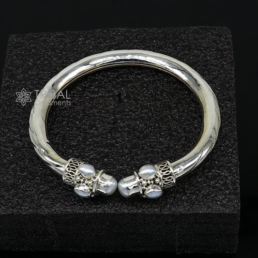 925 sterling silver fabulous natural pearl handmade bangle bracelet kada unisex customized trendy stylish jewelry from india nsk714 - TRIBAL ORNAMENTS