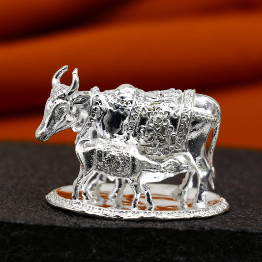 Divine cow with calf 925 sterling silver vintage design Kamdhenu cow, deity's cow, wishing cow, silver worshipping puja article su1163 - TRIBAL ORNAMENTS