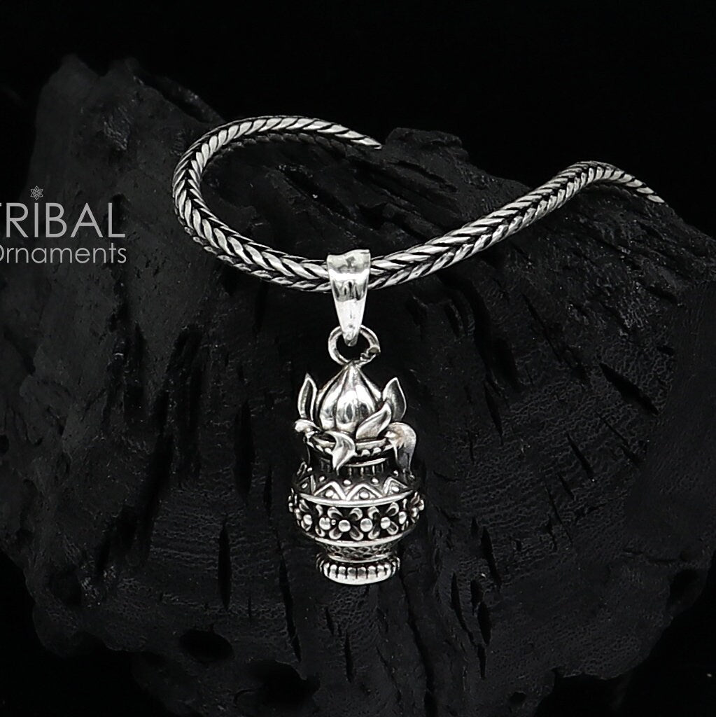 925 sterling silver unique design KALASH WITH COCONUT pendant wheat chain necklace locket best gifting jewelry Nsp716 - TRIBAL ORNAMENTS