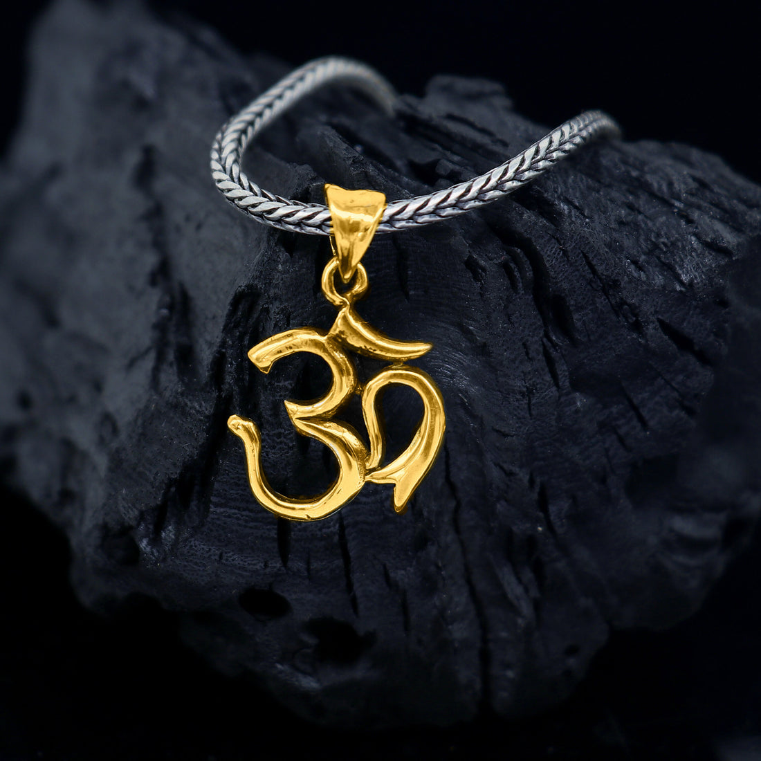 925 sterling silver unique design HINDU Vaidik Mantra Aum OR OM pendant wheat chain necklace locket best gifting jewelry Nsp717 - TRIBAL ORNAMENTS