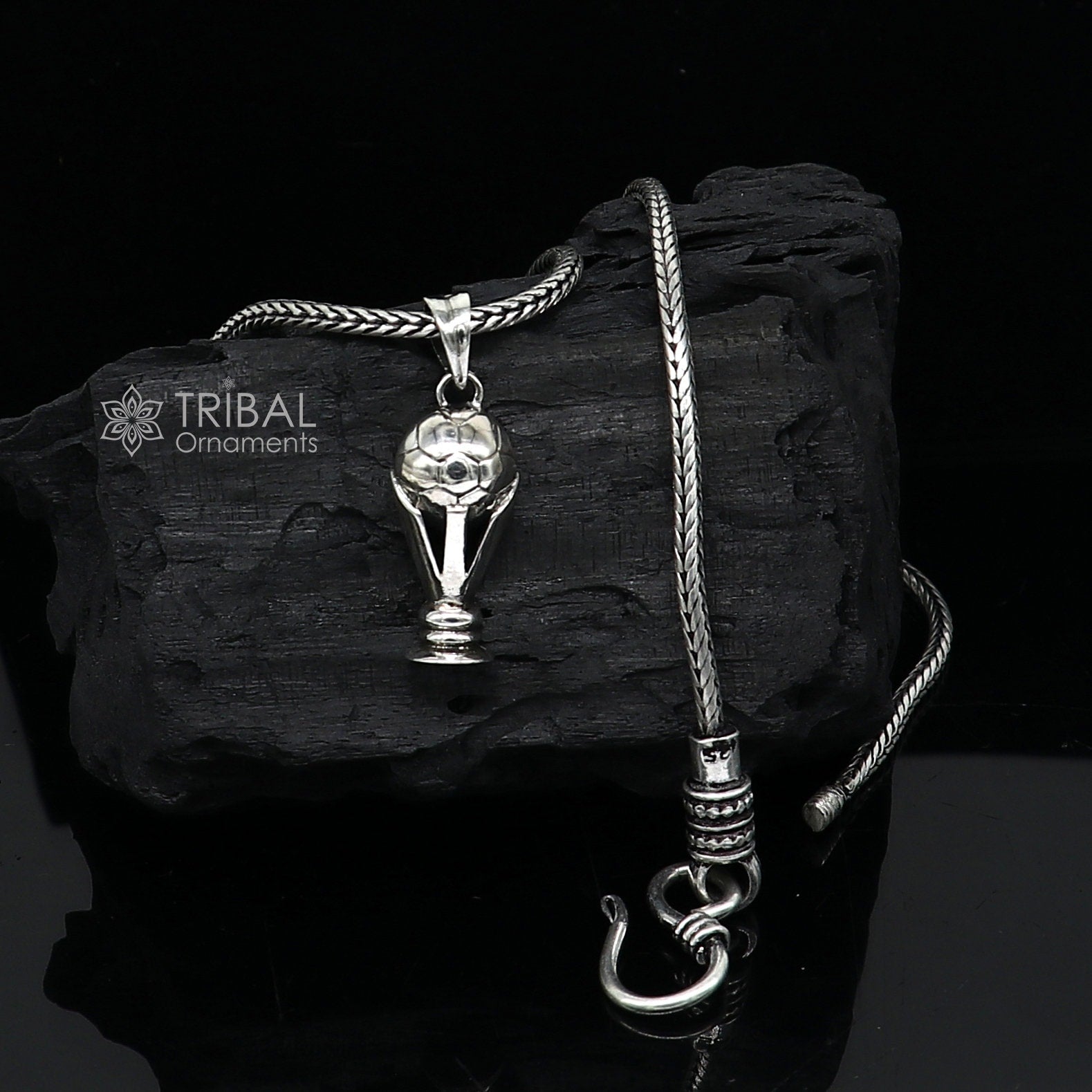 925 sterling silver unique design FIFA TROPHY pendant wheat chain necklace locket best gifting jewelry Nsp720 - TRIBAL ORNAMENTS