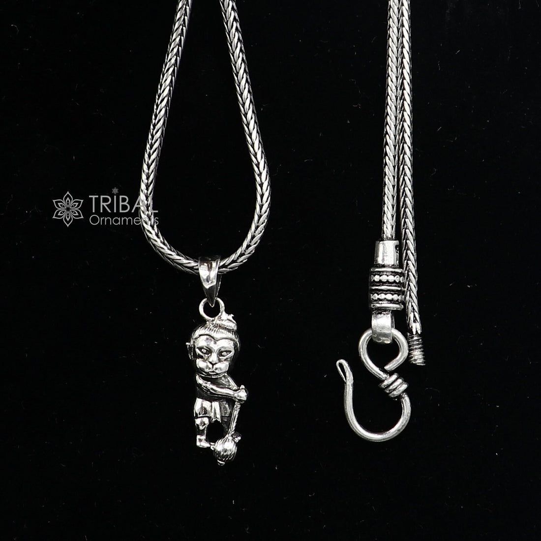 925 pure silver lord BAL HANUMAN pendant best gifting pendant, wheat chain necklace locket best gifting delicate unisex  jewelry  Nsp722 - TRIBAL ORNAMENTS