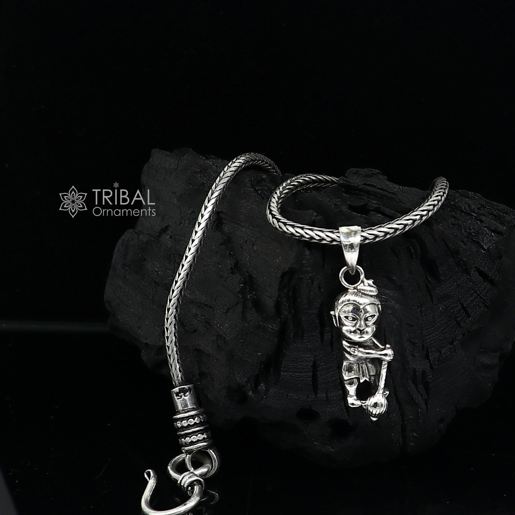 925 pure silver lord BAL HANUMAN pendant best gifting pendant, wheat chain necklace locket best gifting delicate unisex  jewelry  Nsp722 - TRIBAL ORNAMENTS