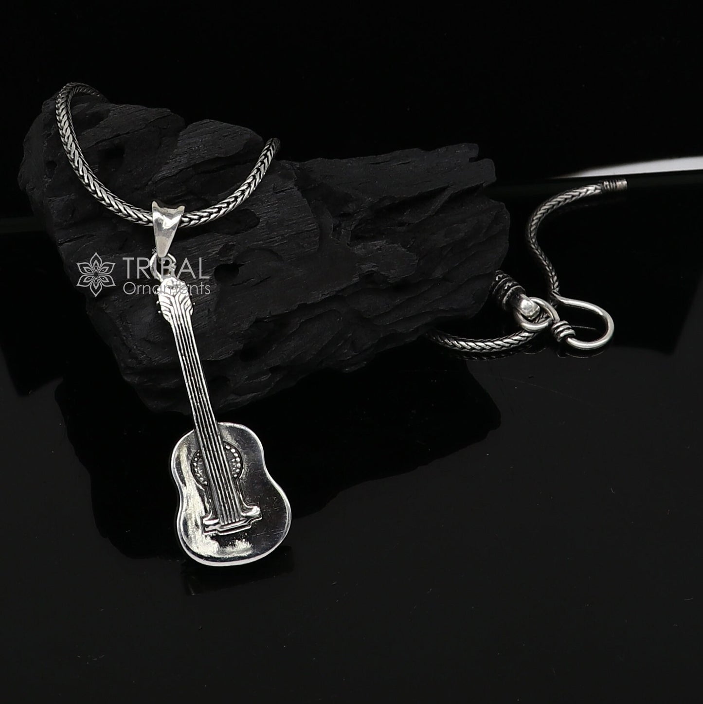 925 pure silver Divine GUITAR pendant best gifting pendant, wheat chain necklace locket best gifting delicate unisex  jewelry NSP728 - TRIBAL ORNAMENTS