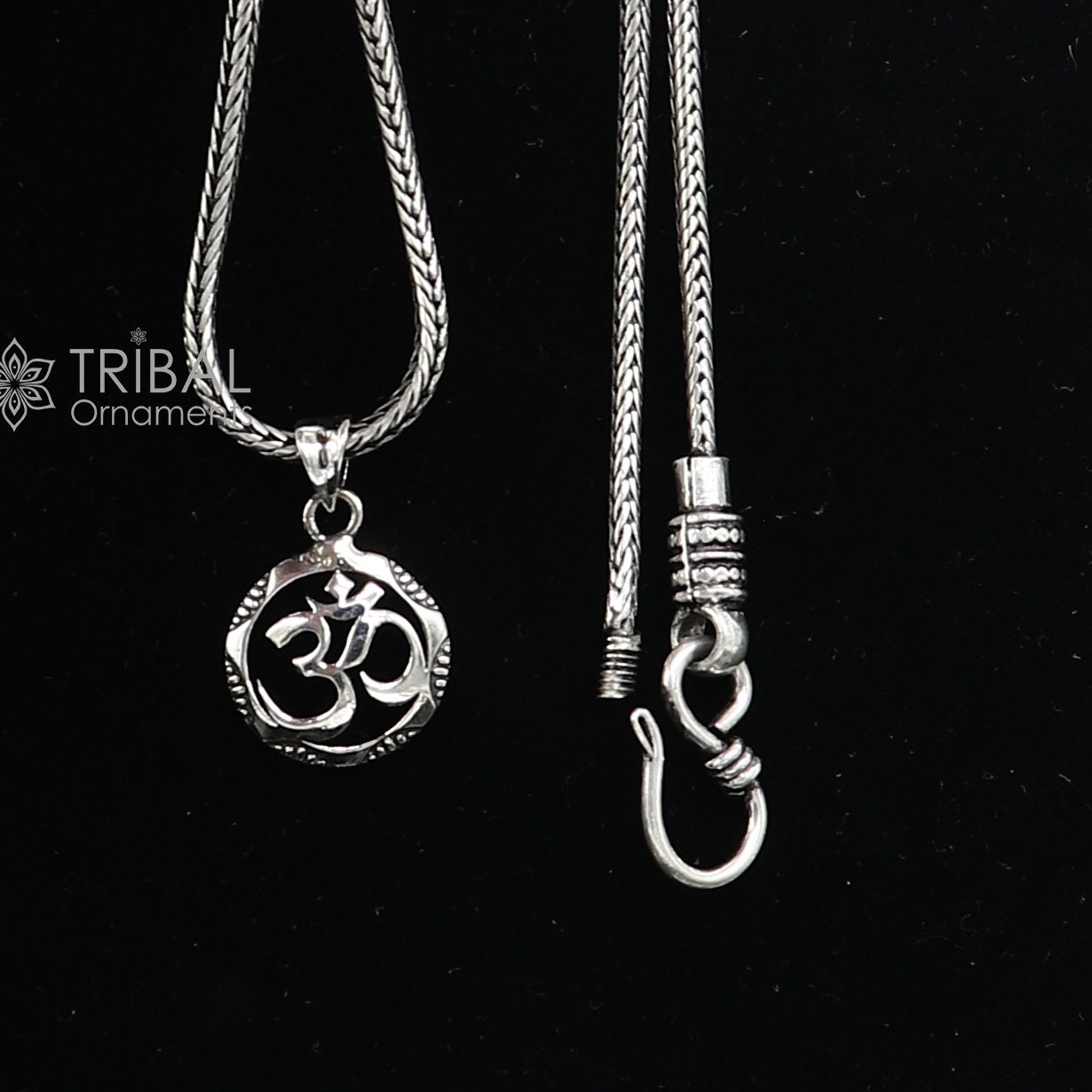 925 pure silver AUM OR OM mantra pendant best gifting pendant, wheat chain necklace locket best gifting jewelry NSP732 - TRIBAL ORNAMENTS