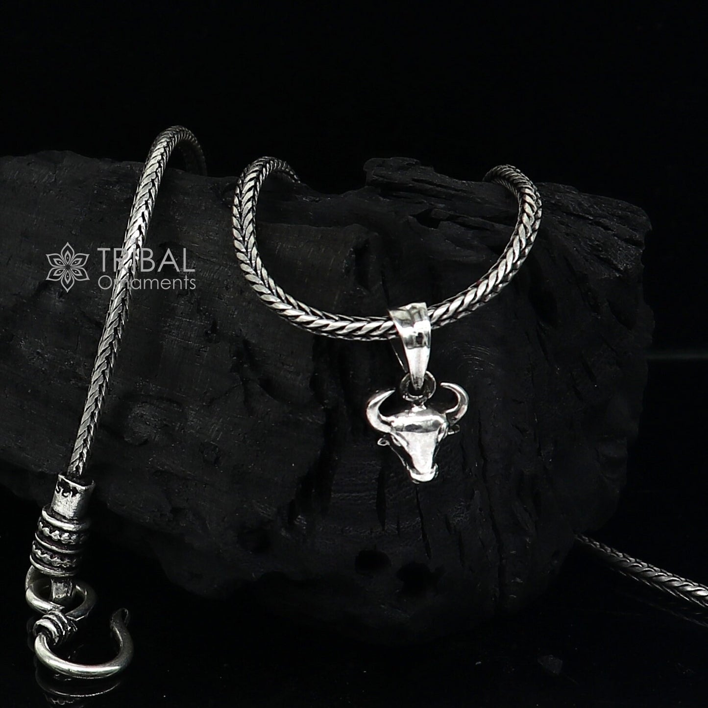 925 pure silver divine BULL face pendant best gifting pendant, wheat chain necklace locket best gifting delicate unisex  jewelry nsp734 - TRIBAL ORNAMENTS