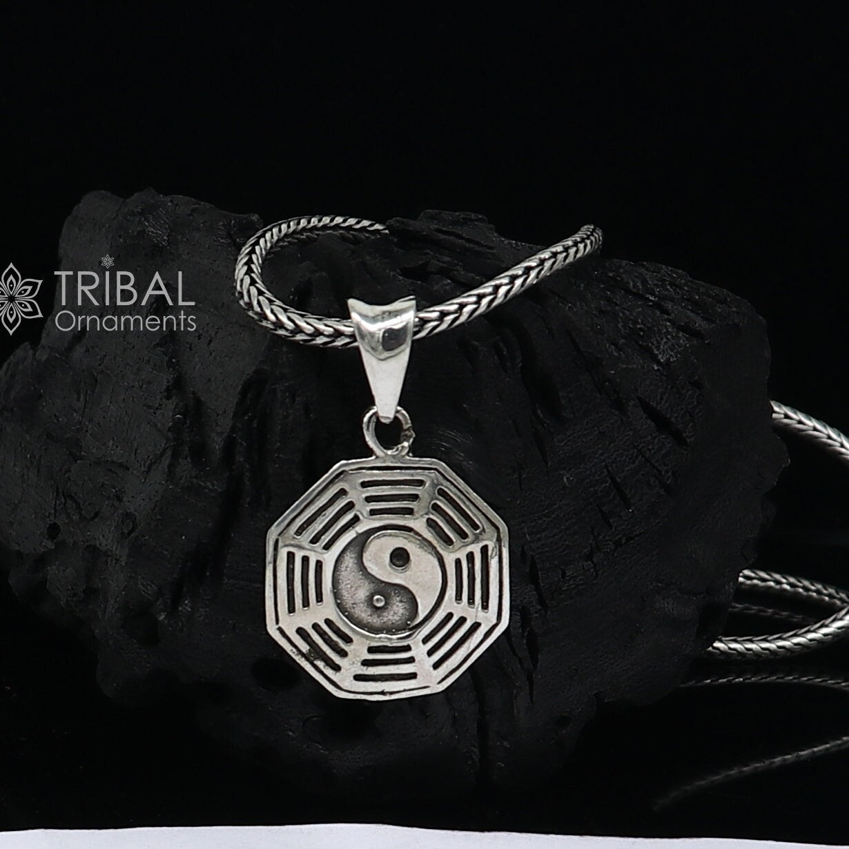 925 pure silver Silver Heaven Ba gua Symbol design pendant, wheat chain necklace locket best gifting delicate unisex  jewelry nsp736 - TRIBAL ORNAMENTS