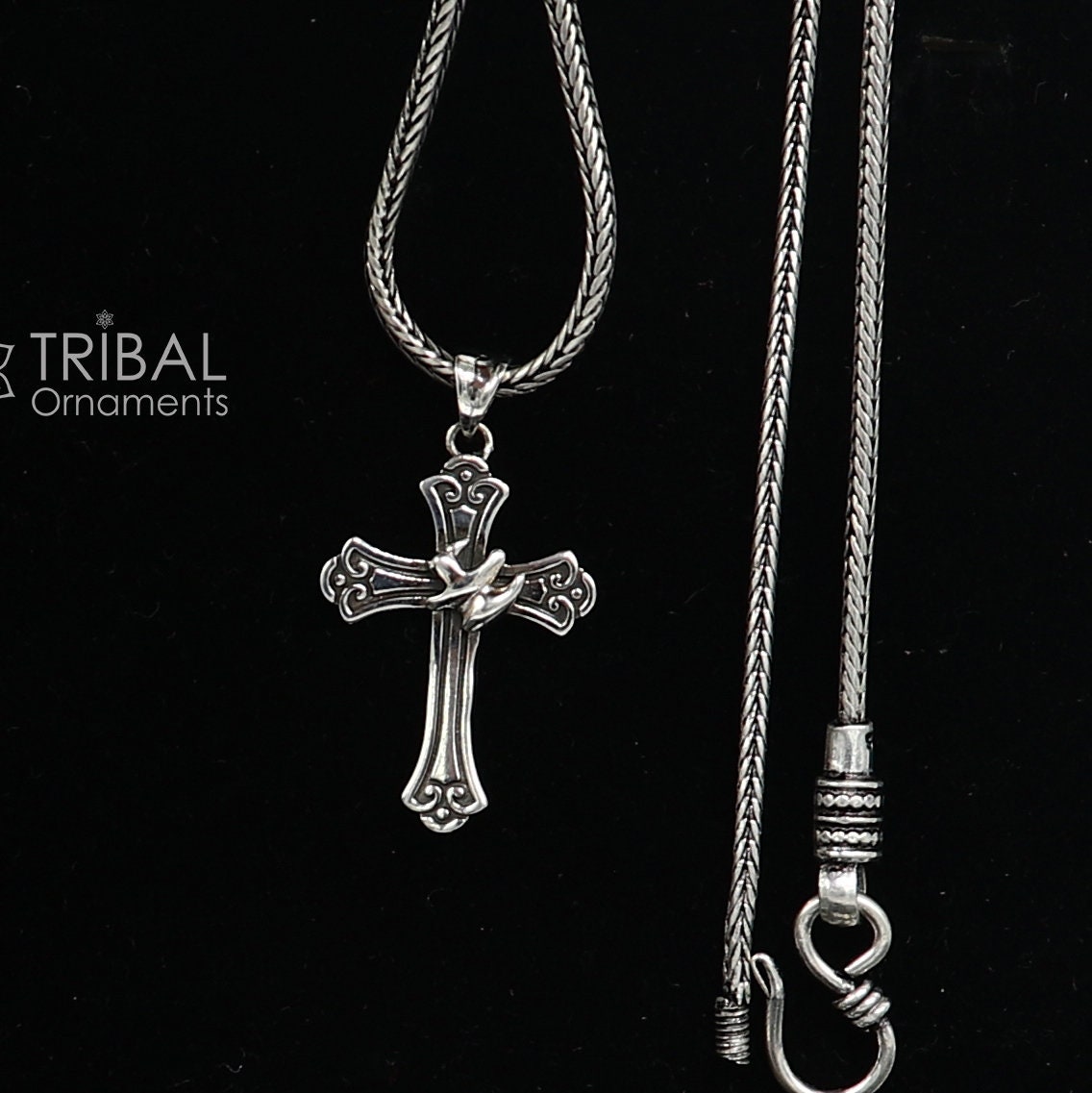 925 pure silver divine CROSS pendant best gifting pendant, wheat chain necklace locket best gifting delicate unisex  jewelry nsp737 - TRIBAL ORNAMENTS