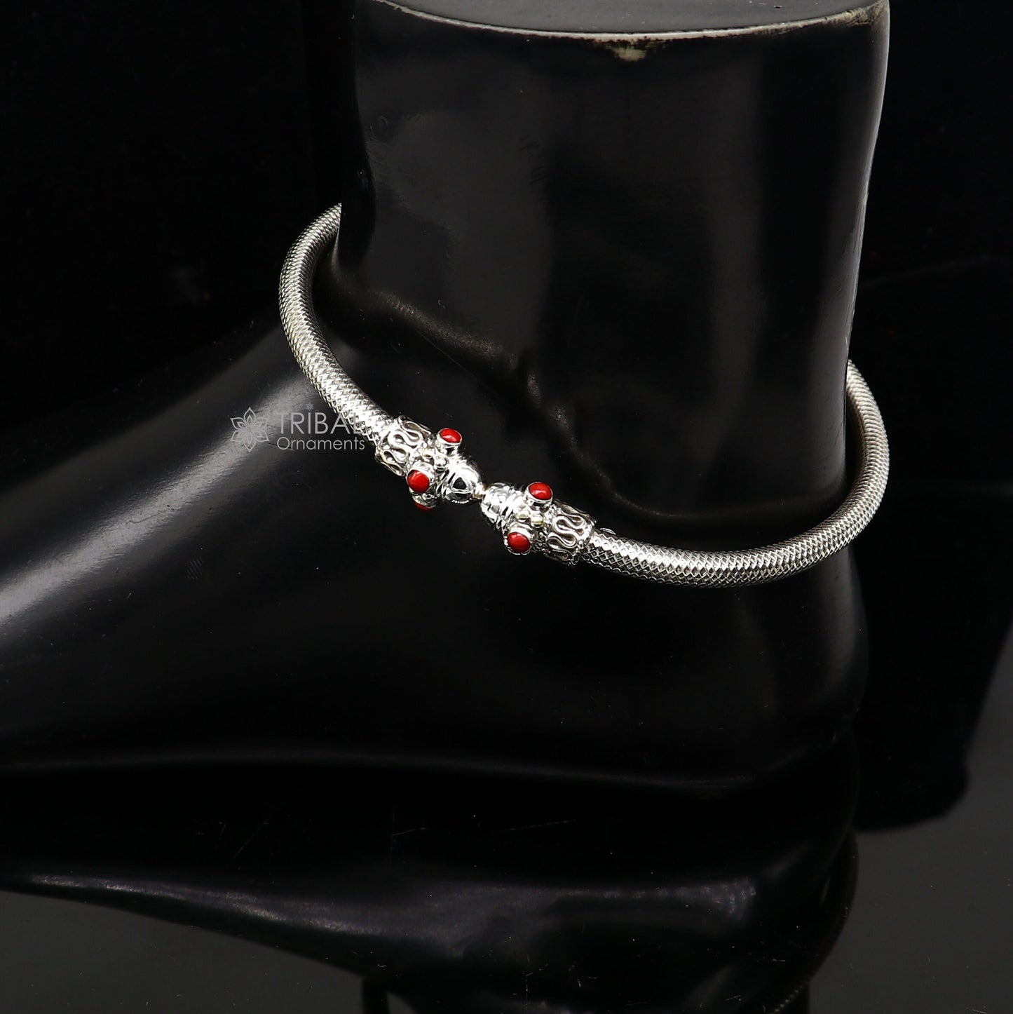 Trendy cultural 925 sterling silver handmade fabulous foot anklet kada/anklet amazing red coral stone tribal ethnic jewelry india nsfk106 - TRIBAL ORNAMENTS