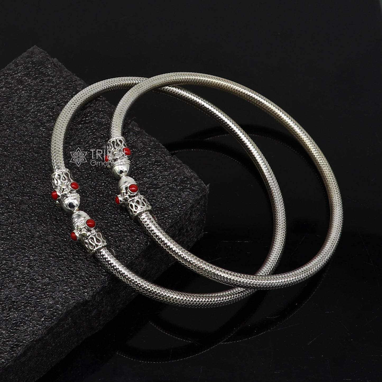 Trendy cultural 925 sterling silver handmade fabulous foot anklet kada/anklet amazing red coral stone tribal ethnic jewelry india nsfk106 - TRIBAL ORNAMENTS