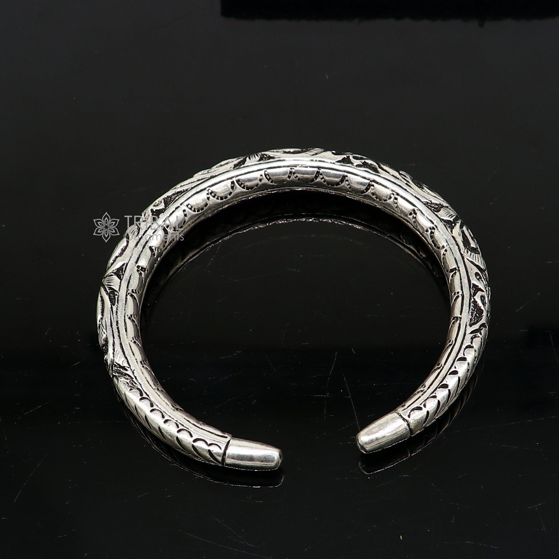 925 Sterling silver handmade fabulous chitai work customized bangle bracelet kada with pearl unisex personalized tribal jewelry nsk718 - TRIBAL ORNAMENTS